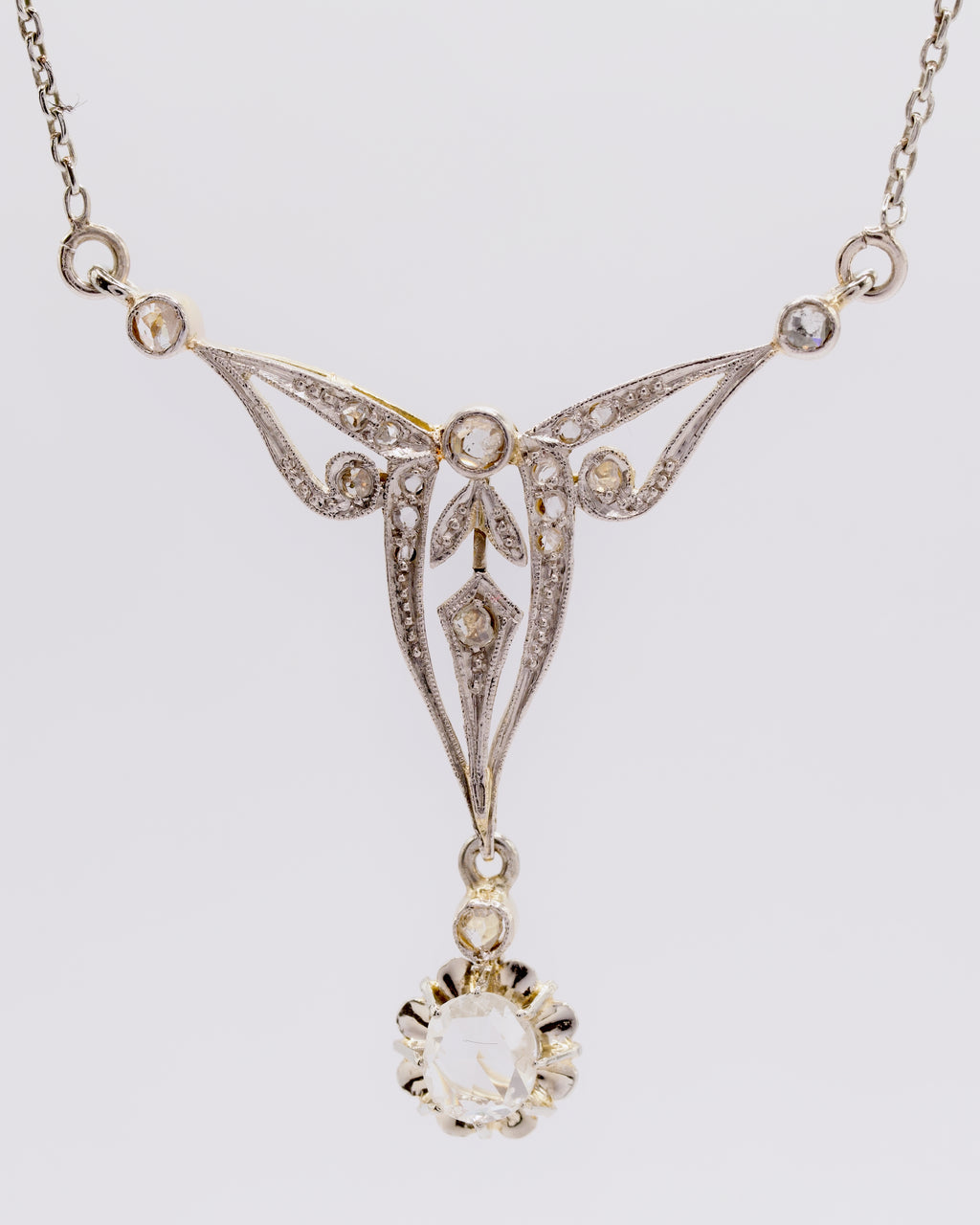 Antikes 18K Bicolor-Collier im Jugendstil mit Rosenschliff-Diamanten