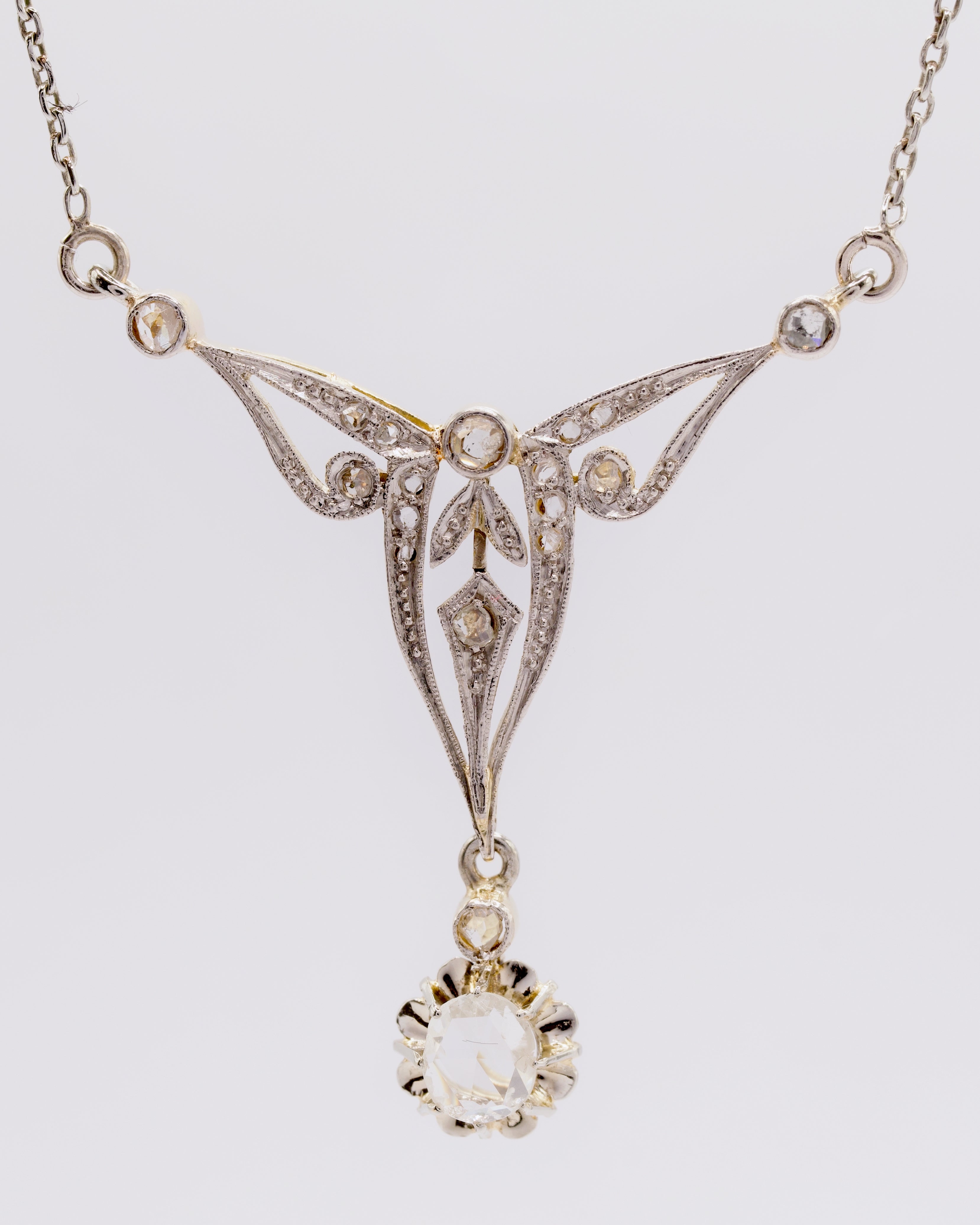 Antikes 18K Bicolor-Collier im Jugendstil mit Rosenschliff-Diamanten