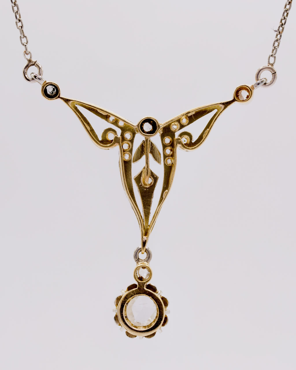 Antikes 18K Bicolor-Collier im Jugendstil mit Rosenschliff-Diamanten