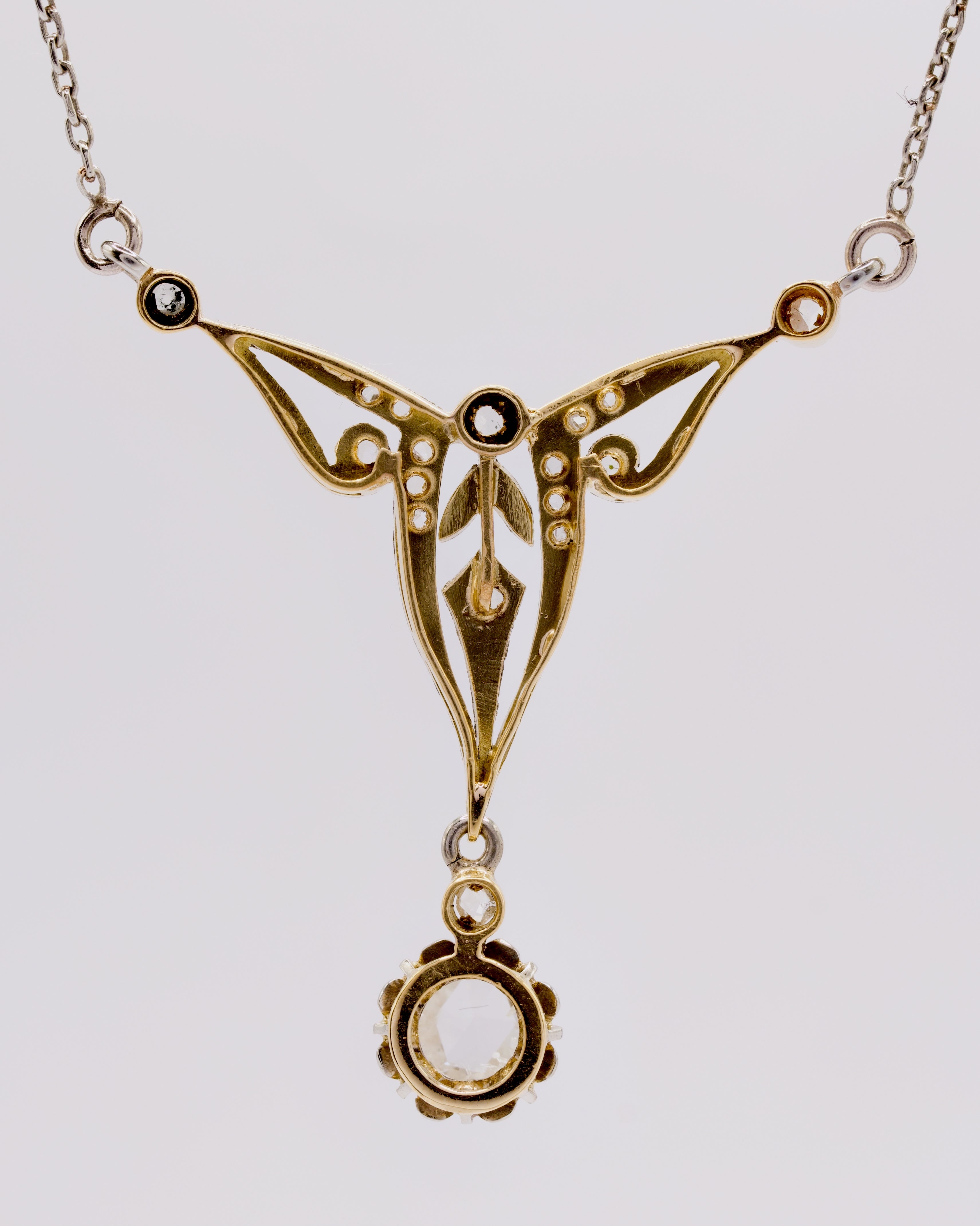 Antikes 18K Bicolor-Collier im Jugendstil mit Rosenschliff-Diamanten