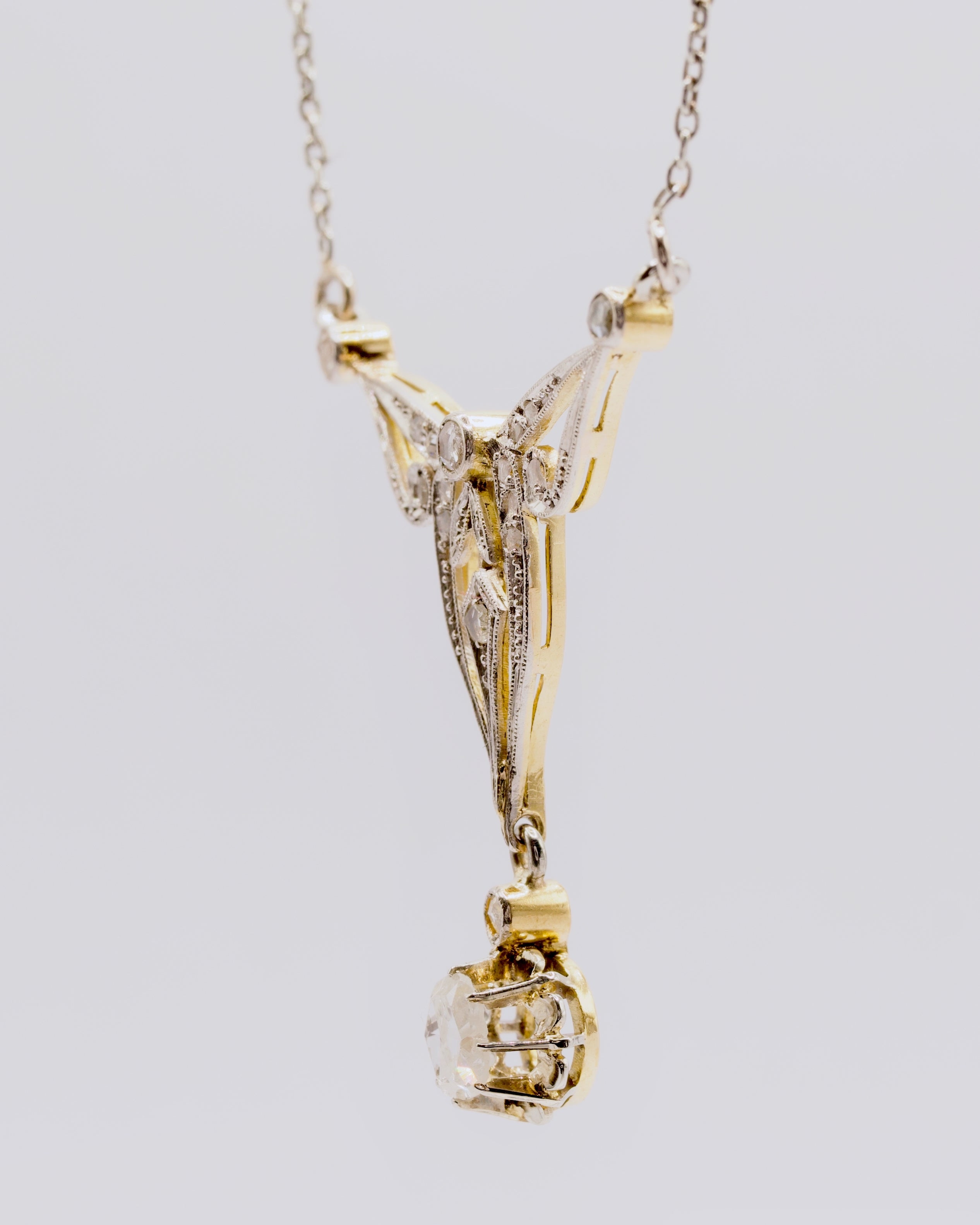 Antikes 18K Bicolor-Collier im Jugendstil mit Rosenschliff-Diamanten