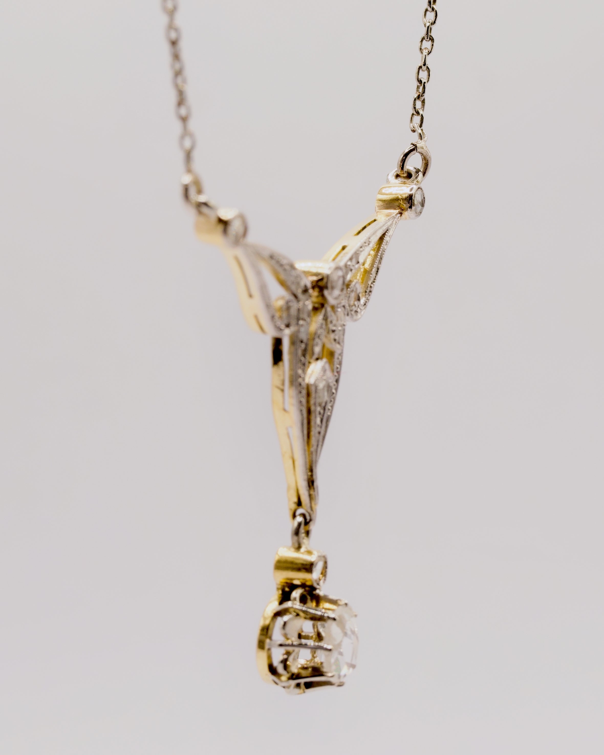 Antikes 18K Bicolor-Collier im Jugendstil mit Rosenschliff-Diamanten