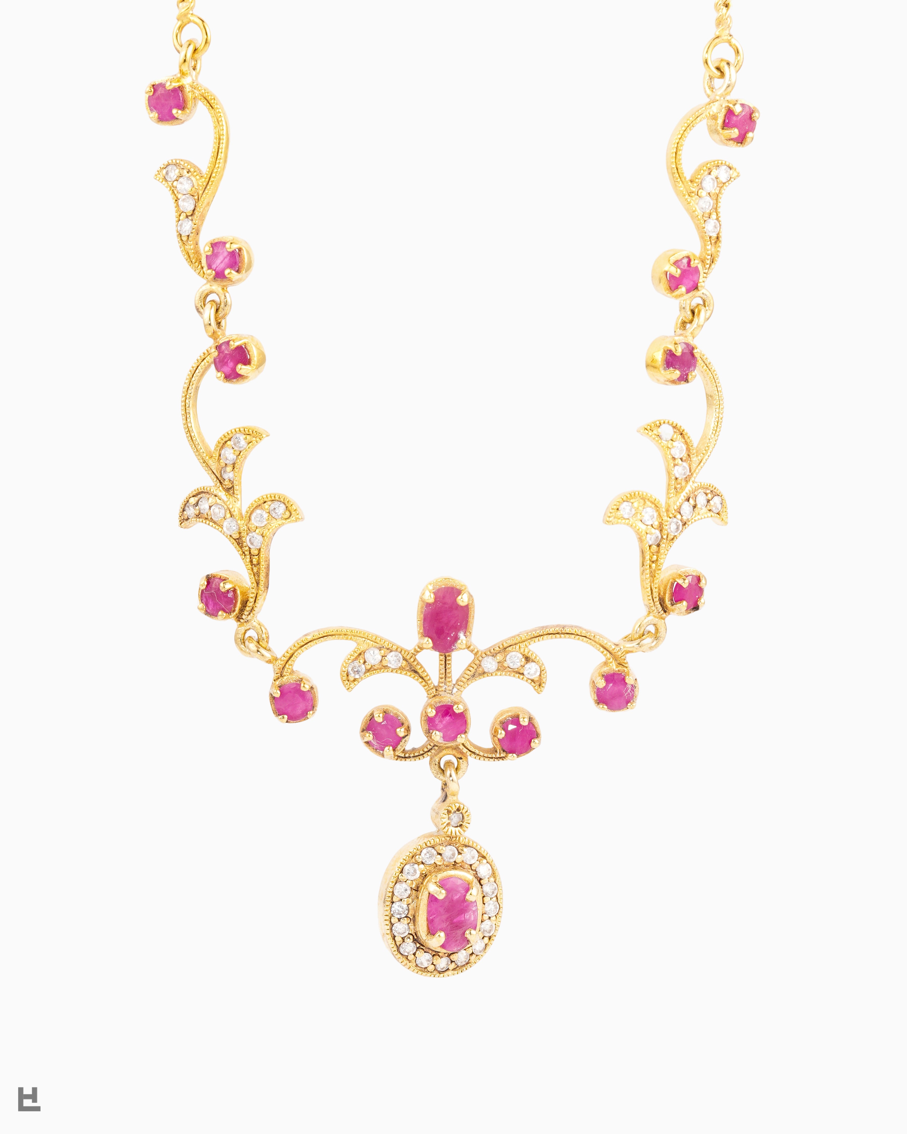 Collier Vintage en Argent Doré et Tourmalines au Design Art Nouveau