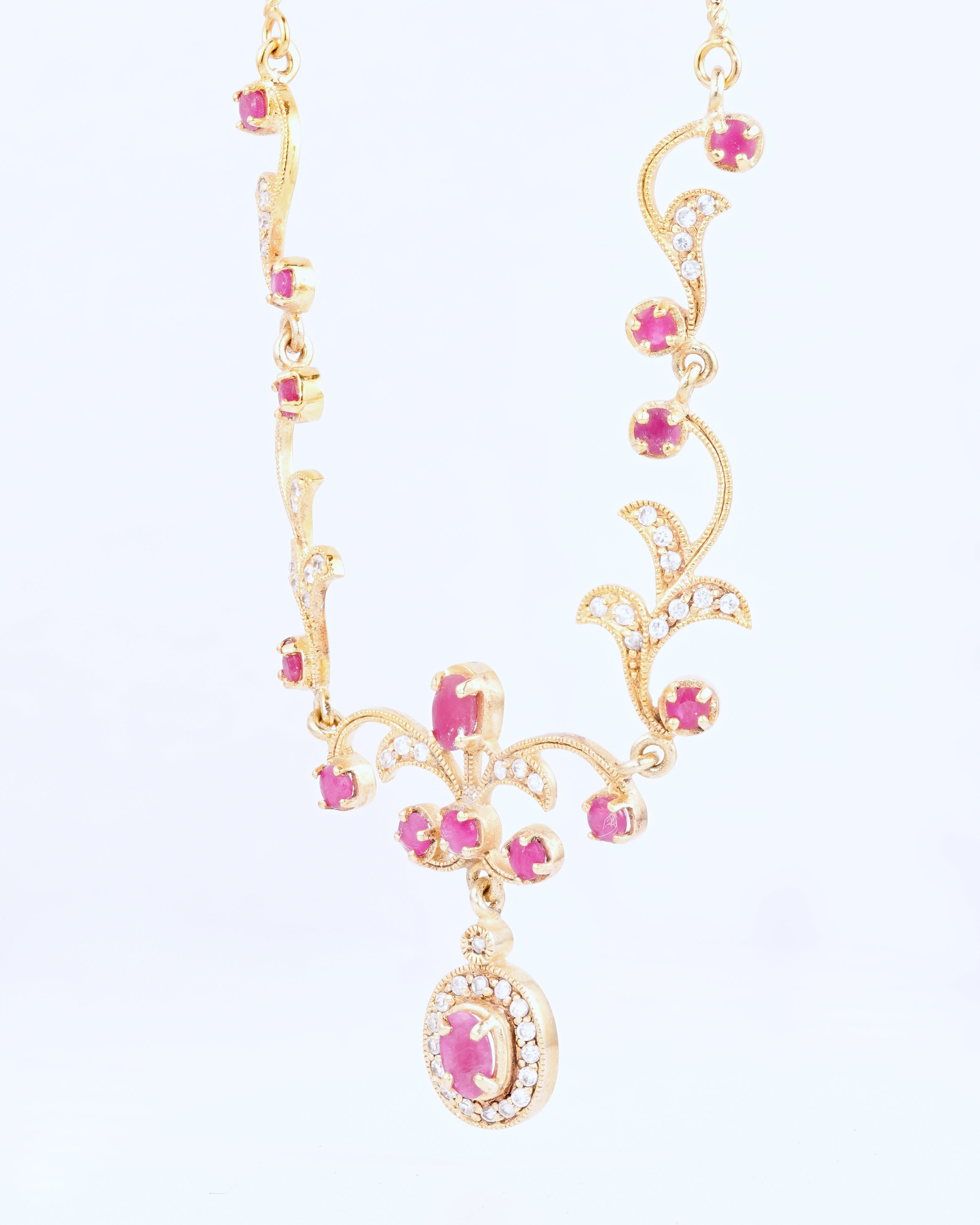 Vintage Collier aus vergoldetem Silber mit Turmalinen im Jugendstil-Design