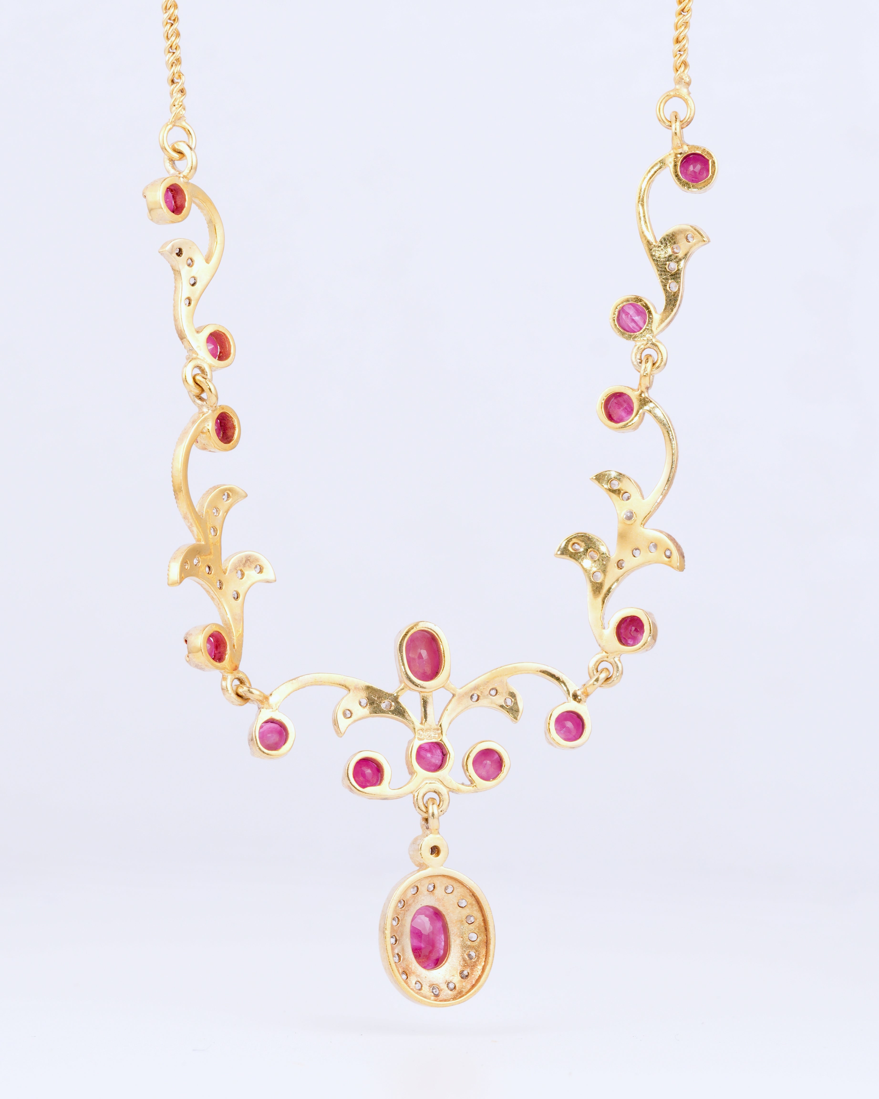 Vintage Collier aus vergoldetem Silber mit Turmalinen im Jugendstil-Design