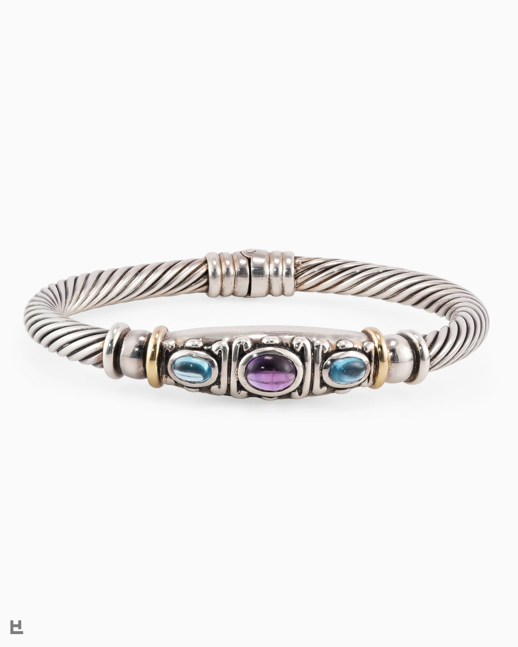 Statement Armspange Kordel Design mit Amethyst und Blautopas