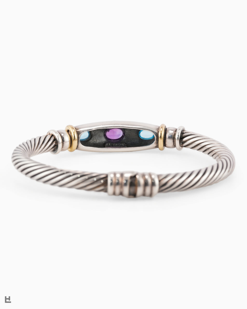 Statement Armspange Kordel Design mit Amethyst und Blautopas