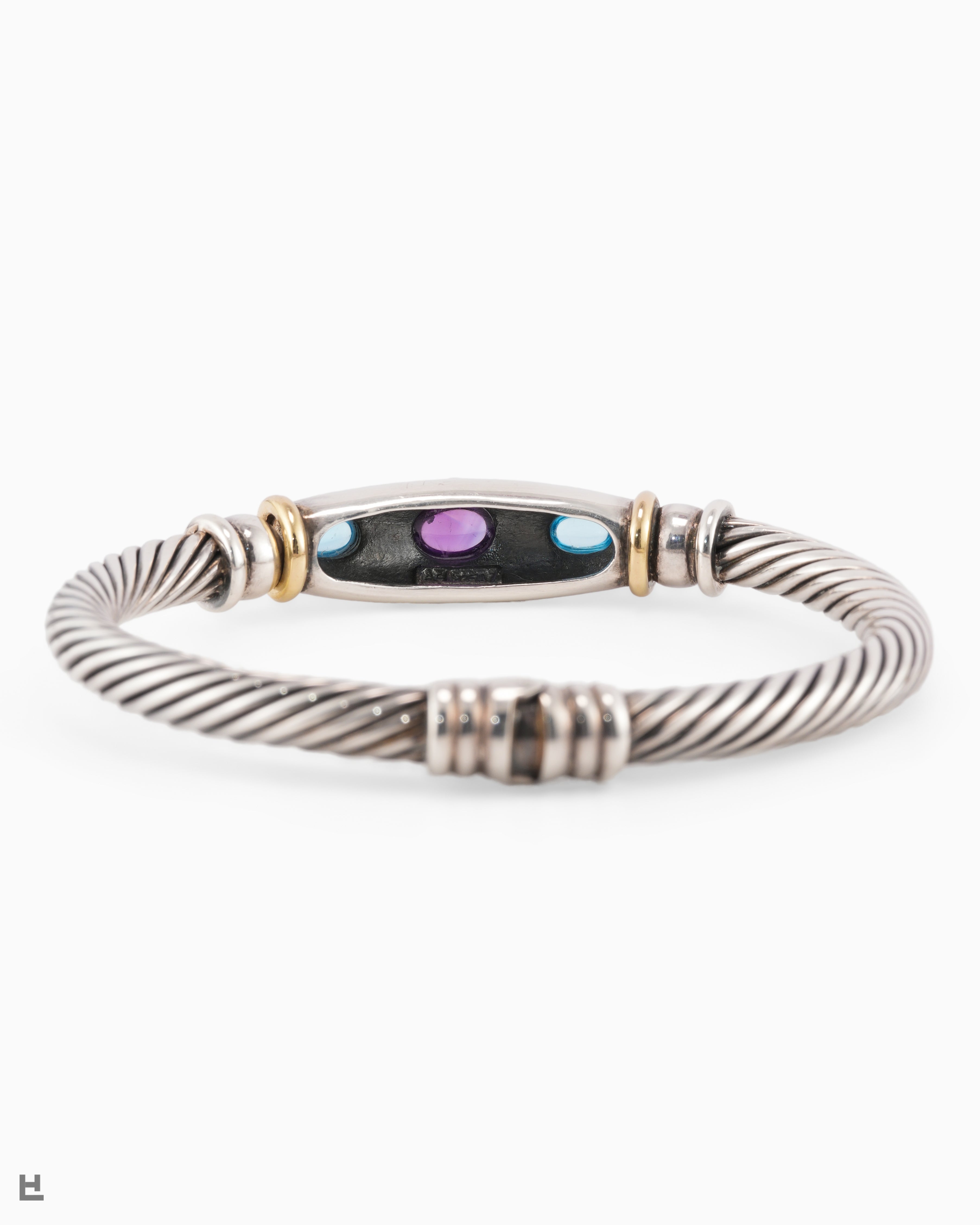 Statement Armspange Kordel Design mit Amethyst und Blautopas