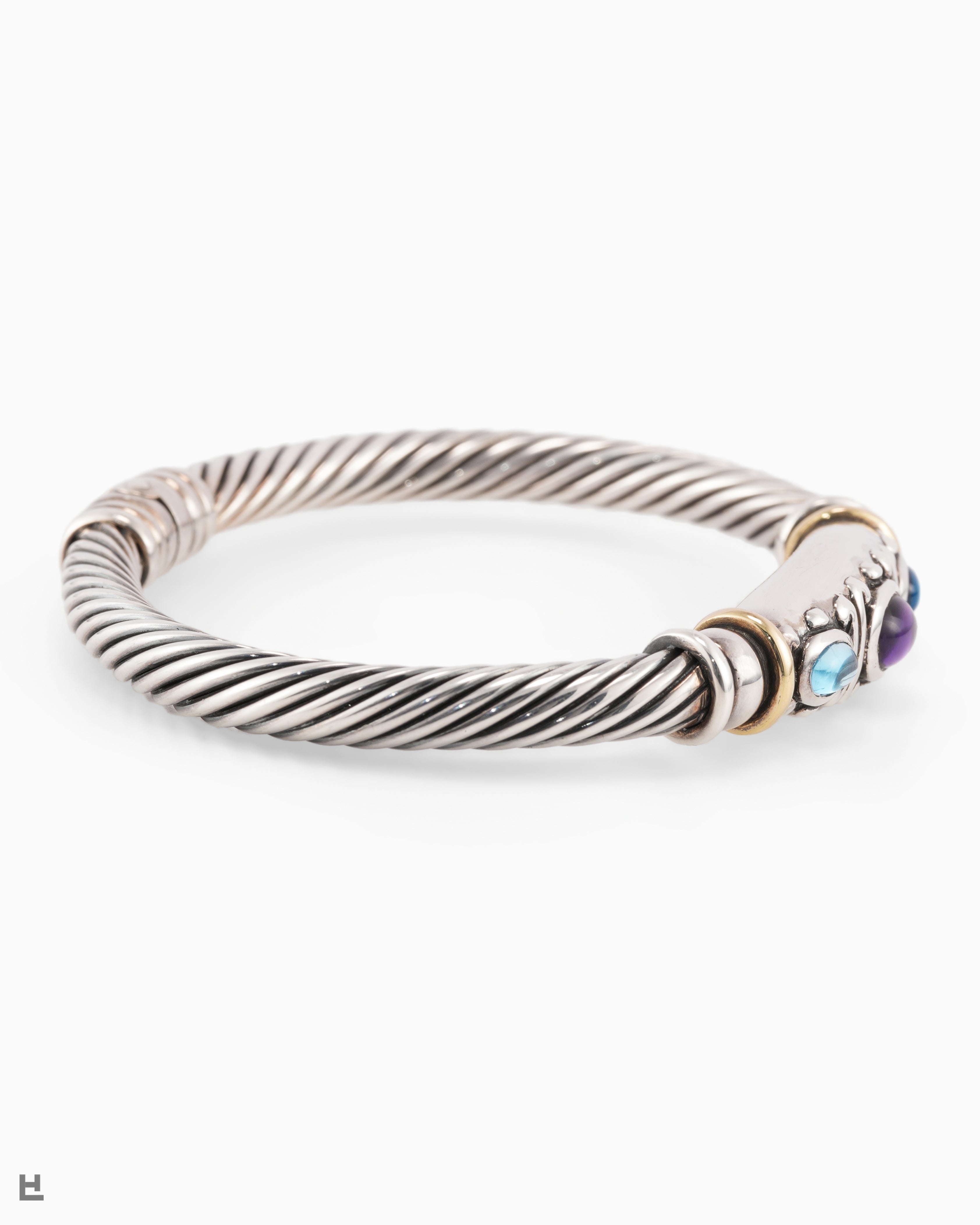 Statement Armspange Kordel Design mit Amethyst und Blautopas