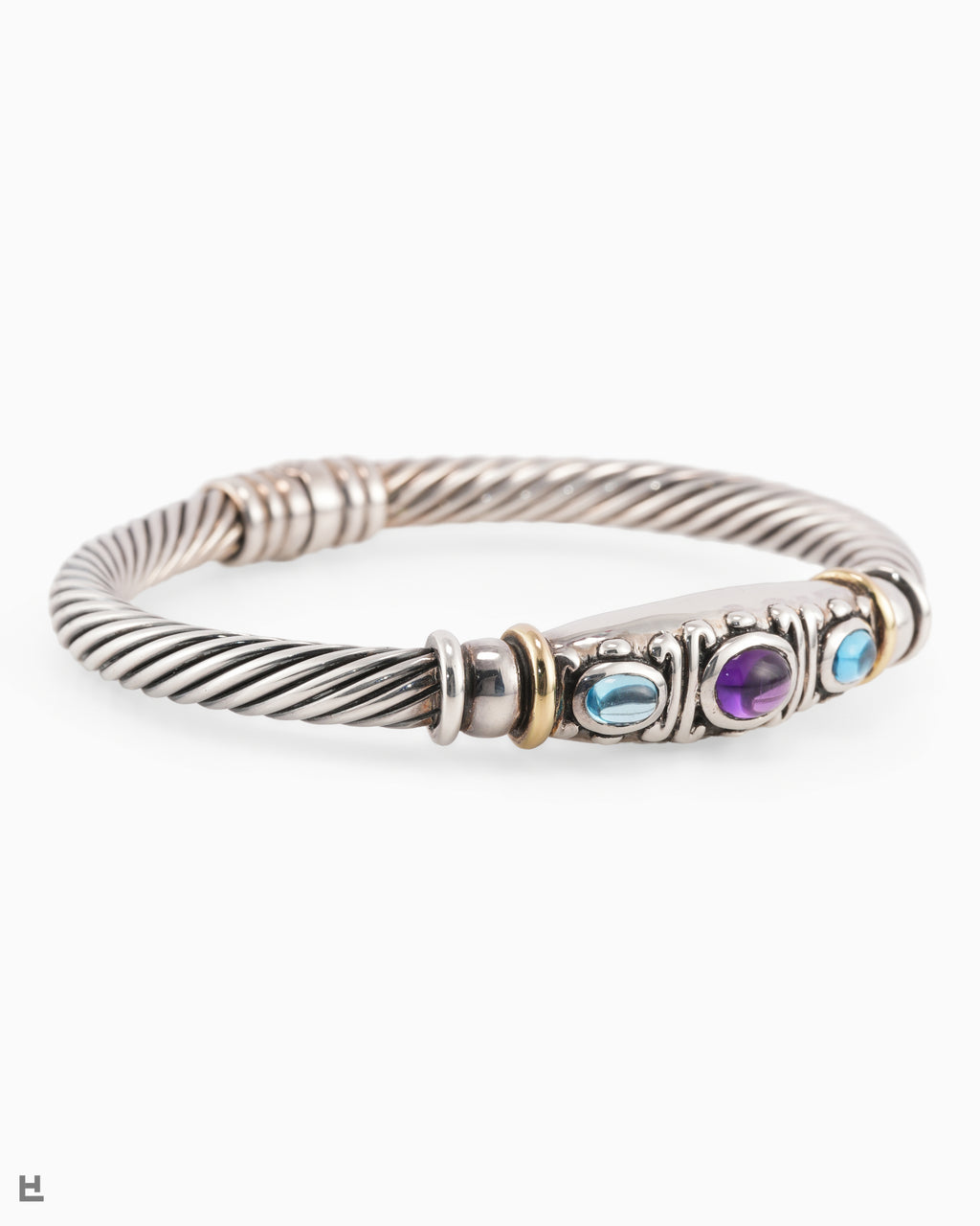 Statement Armspange Kordel Design mit Amethyst und Blautopas