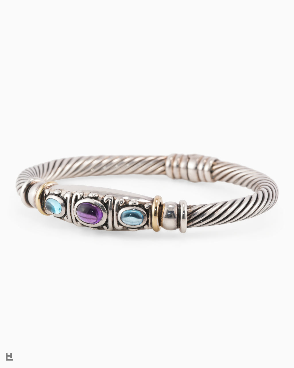 Statement Armspange Kordel Design mit Amethyst und Blautopas