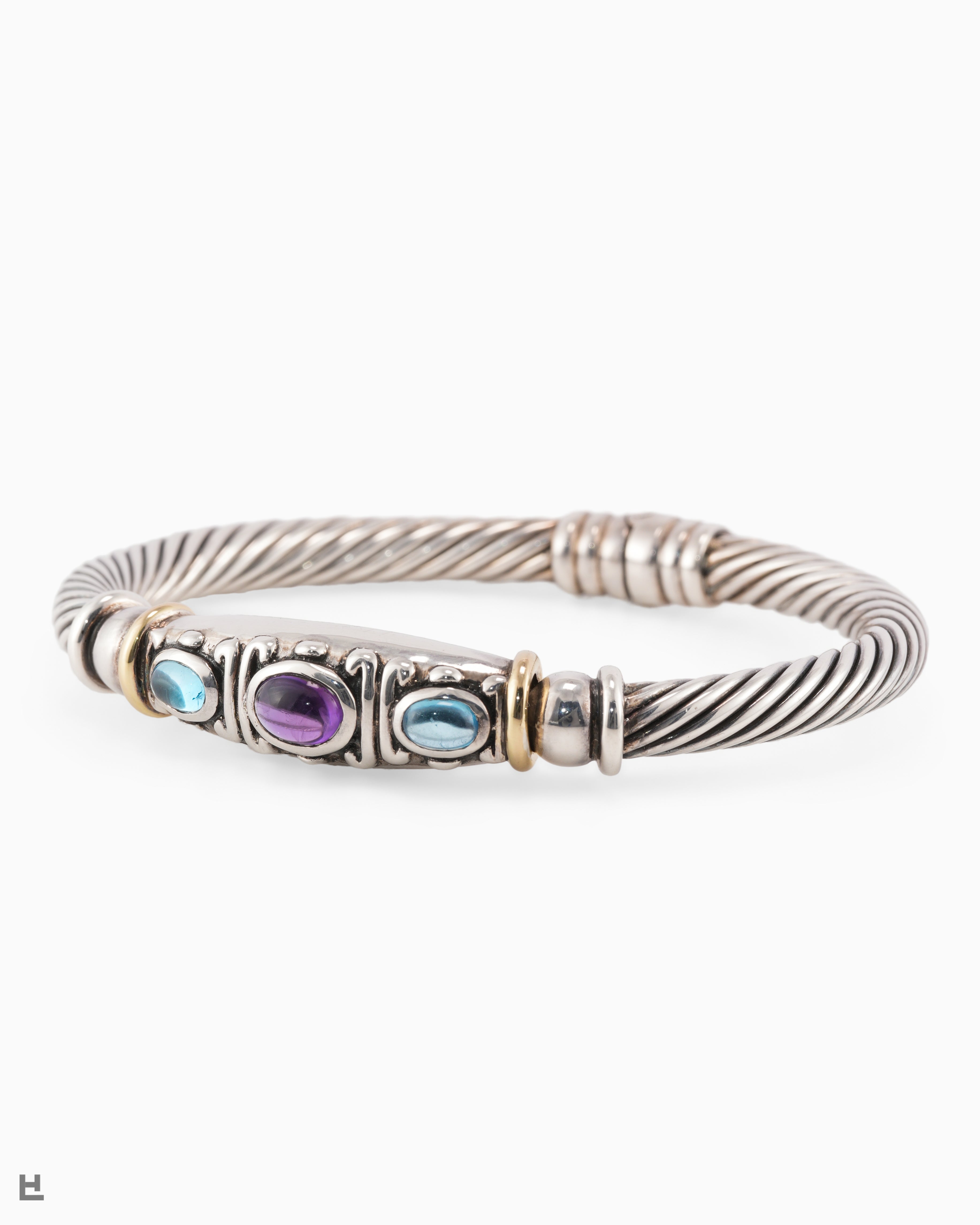 Statement Armspange Kordel Design mit Amethyst und Blautopas