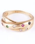 Verspielter Vintage-Ring im Crossover-Design mit bunten Edelstein-Akzenten