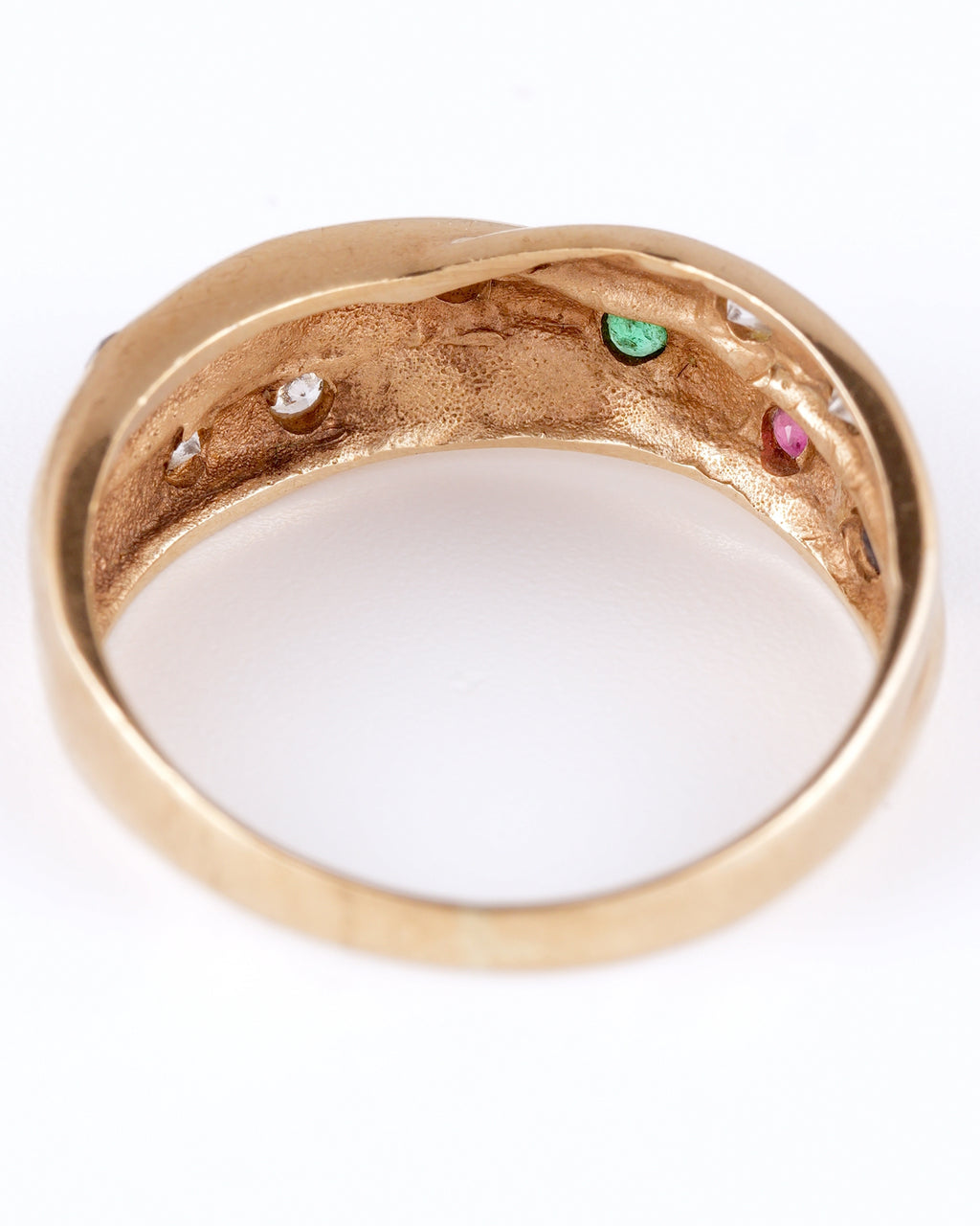 Verspielter Vintage-Ring im Crossover-Design mit bunten Edelstein-Akzenten