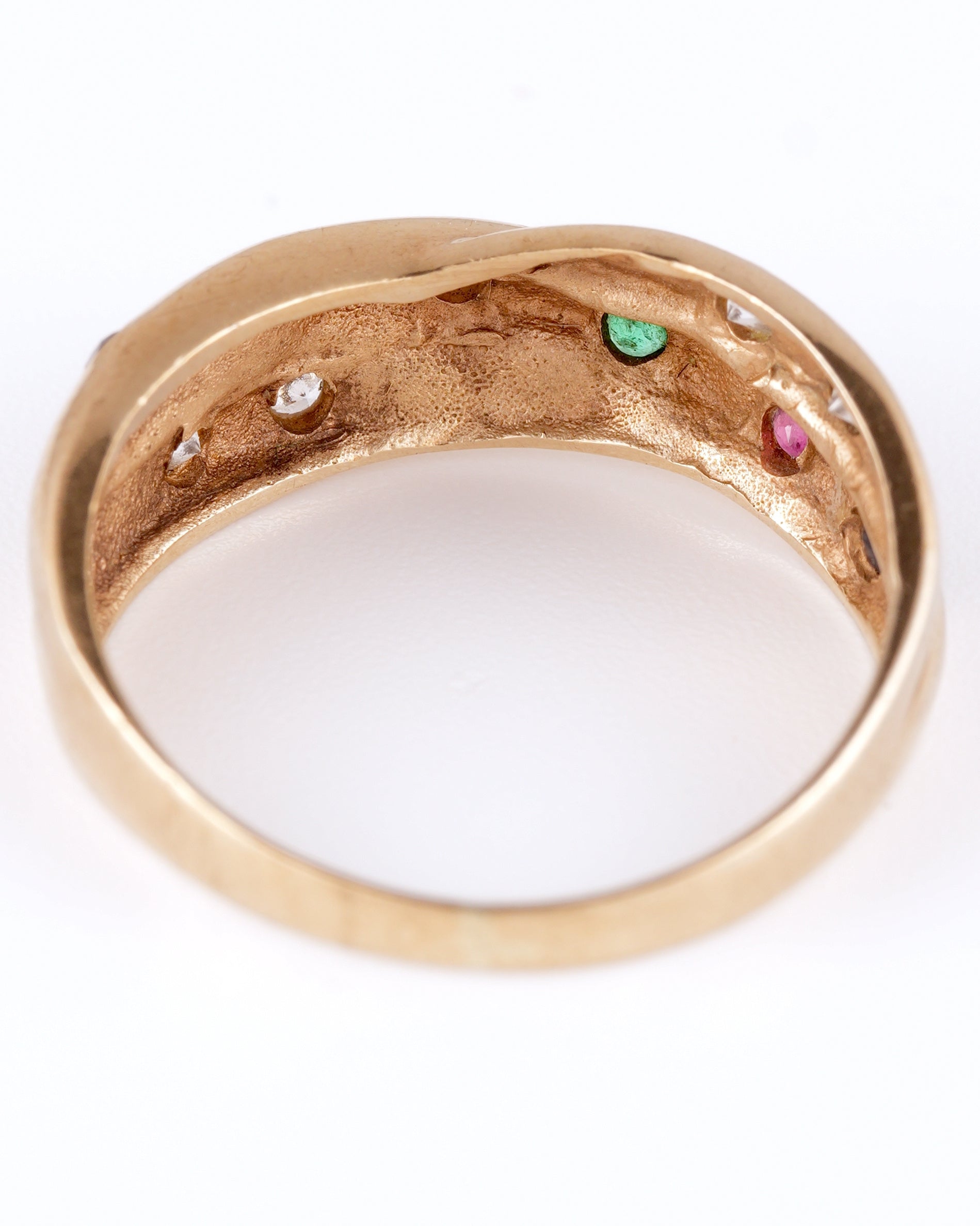 Verspielter Vintage-Ring im Crossover-Design mit bunten Edelstein-Akzenten