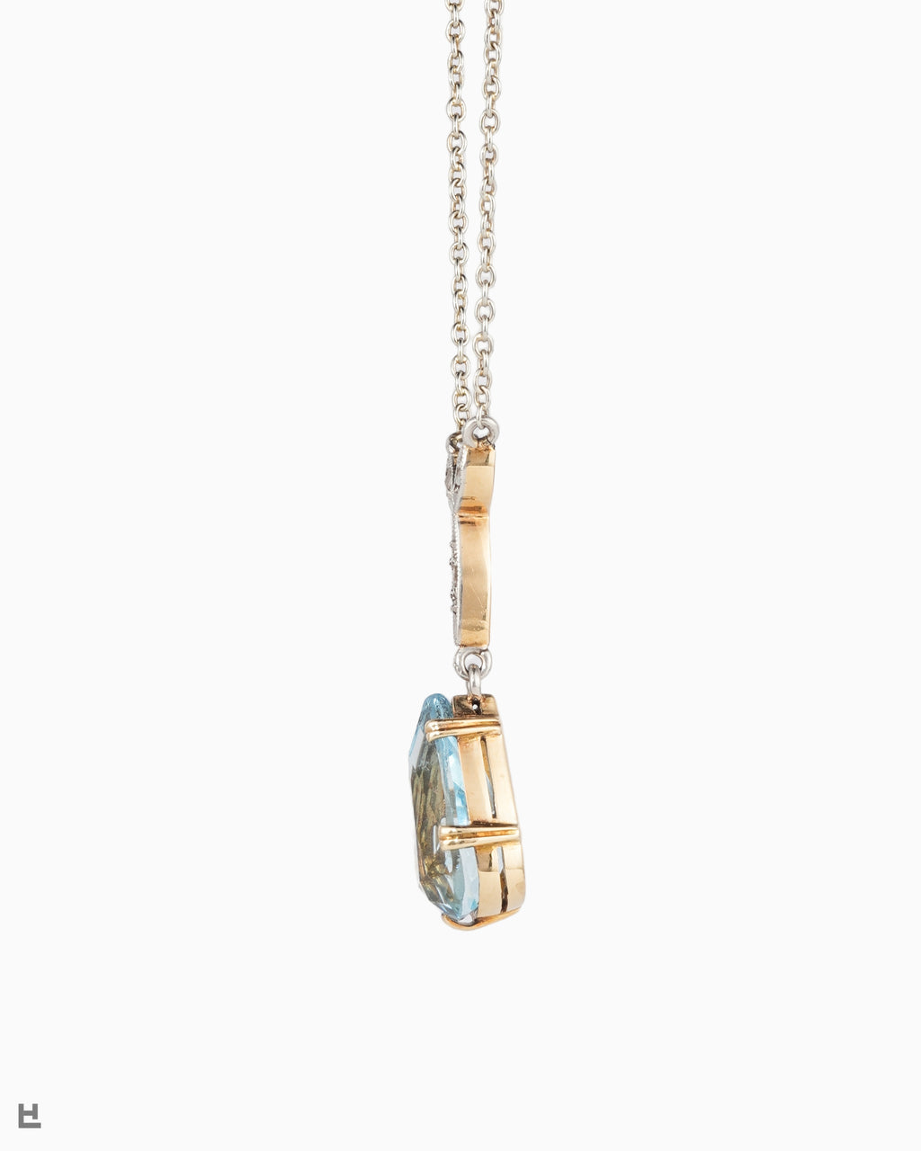 Filigrane Vintage Stil Halskette mit Aquamarin und Diamanten