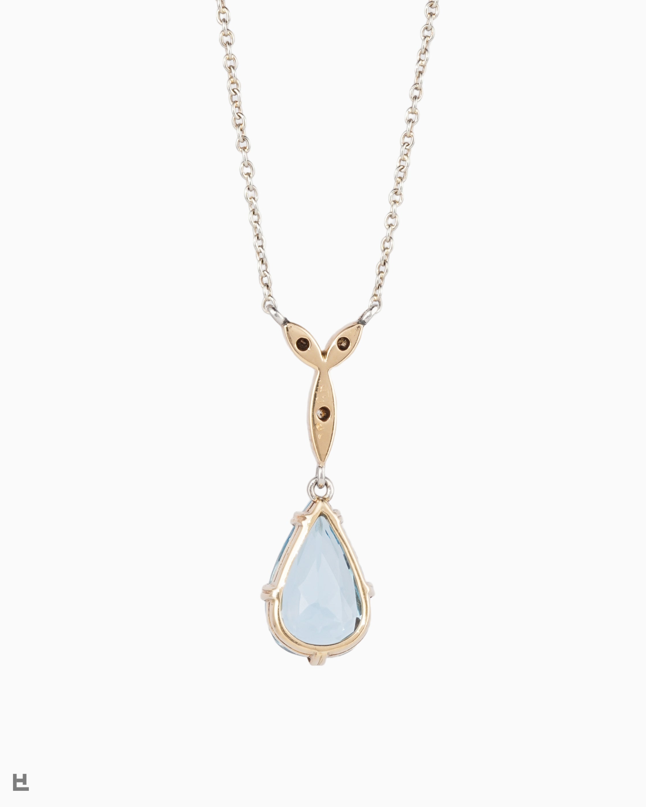 Filigrane Vintage Stil Halskette mit Aquamarin und Diamanten
