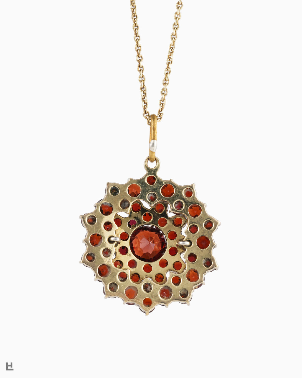 Collar Antiguo de Roseta con Granates Bohemios Rojo Profundo
