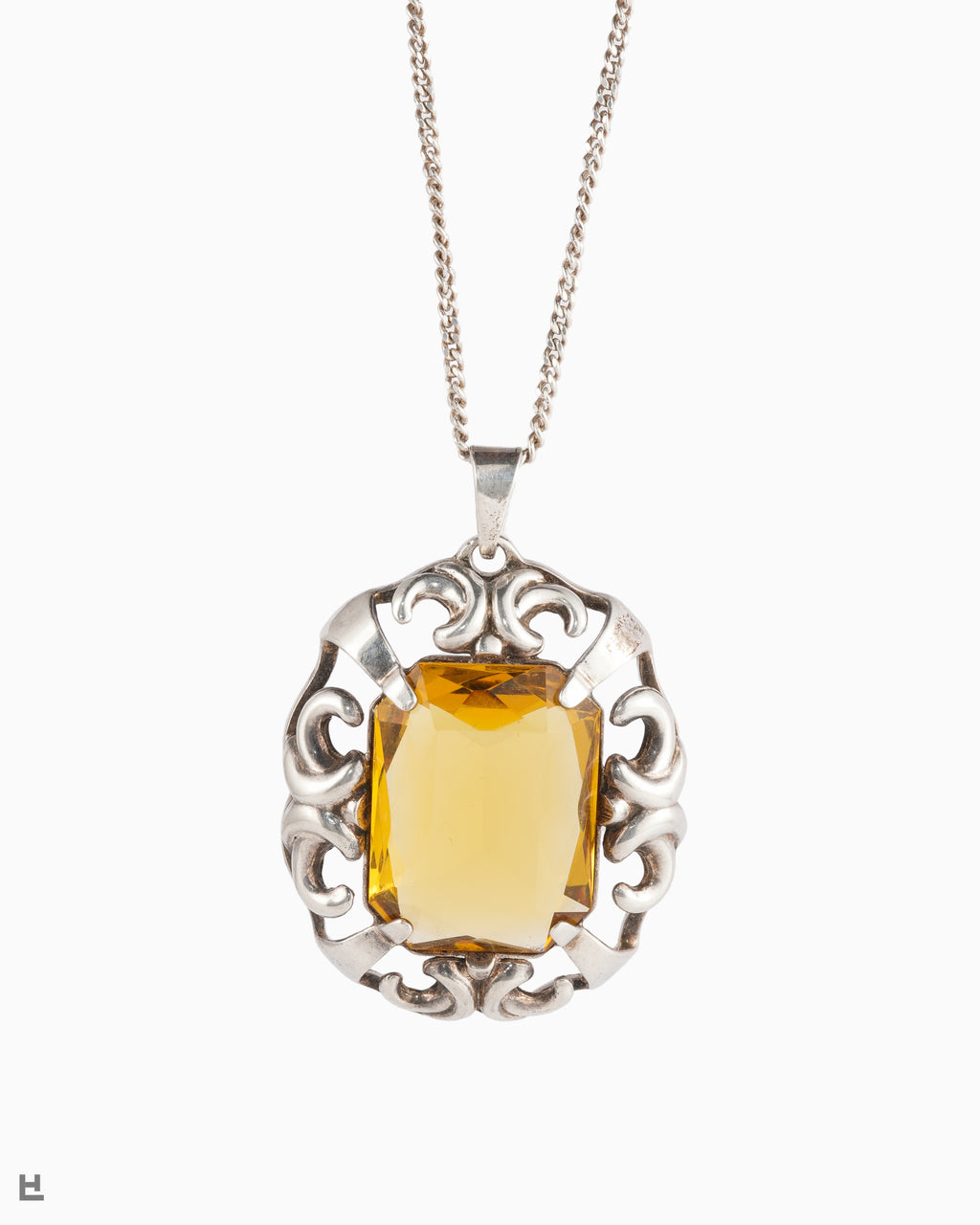 Collier Vintage avec Pendentif Citrine Lumineuse