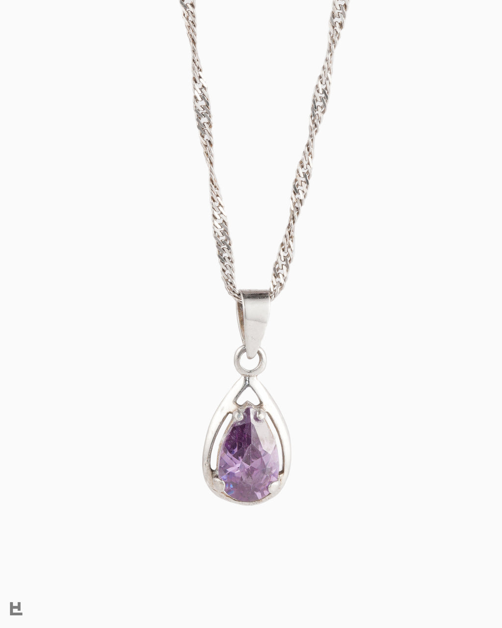 Elegante Collar Plata Vintage Colgante Gota Morado
