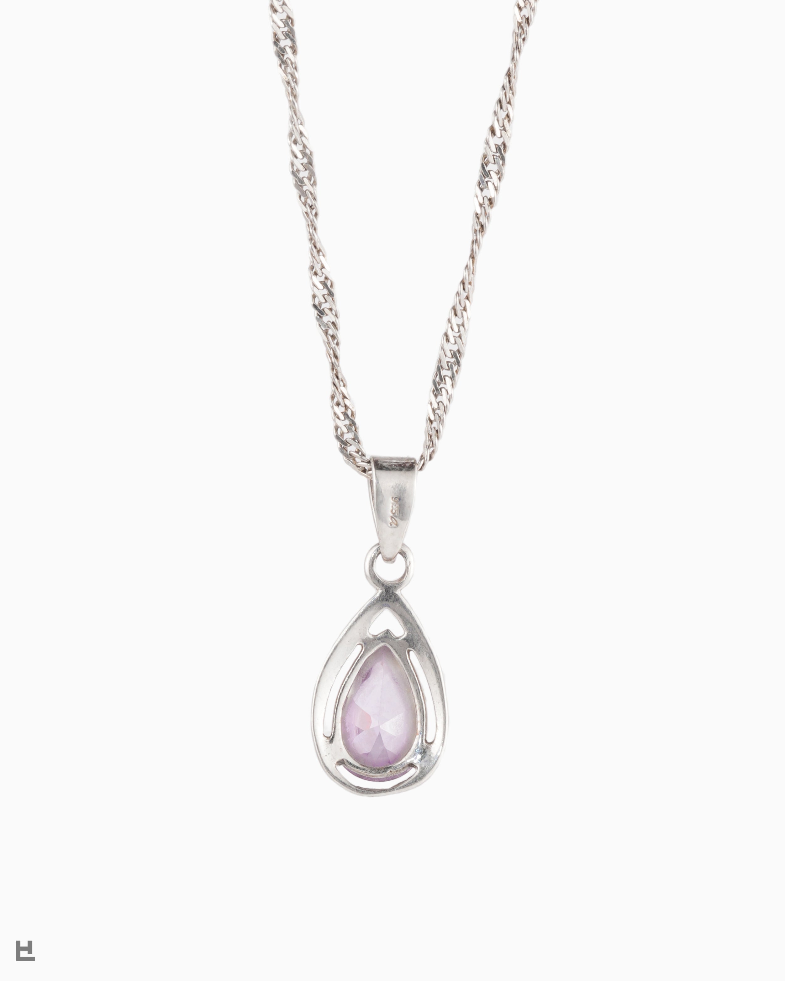 Elegante Collar Plata Vintage Colgante Gota Morado