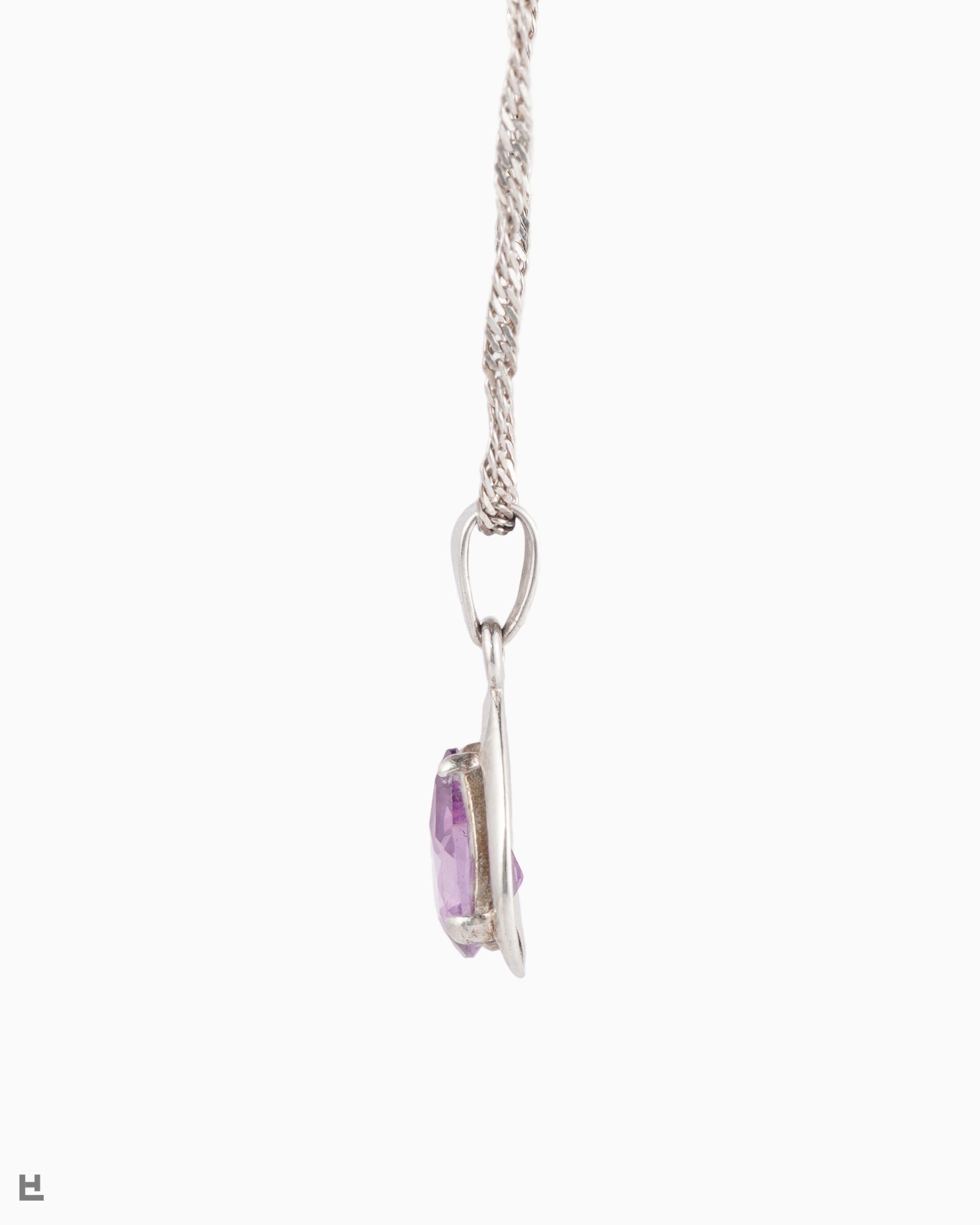 Elegante Collar Plata Vintage Colgante Gota Morado