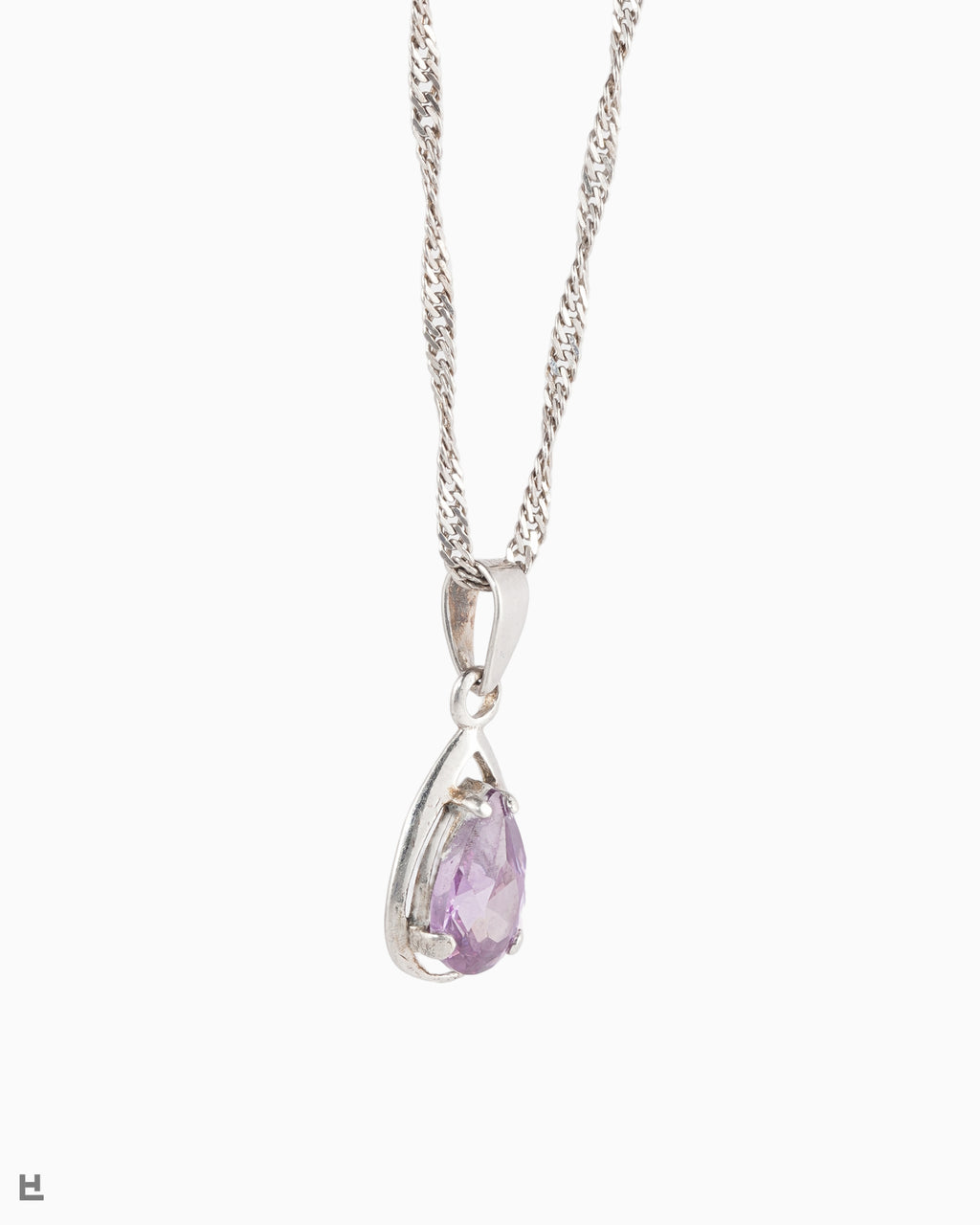 Elegante Collar Plata Vintage Colgante Gota Morado