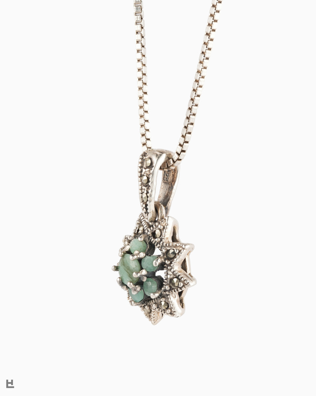 Collana Vintage con Rosetta Floreale a Stella e Smeraldo