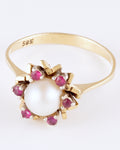 Classique Bague avec Perle Authentique et Rubis Éclatants