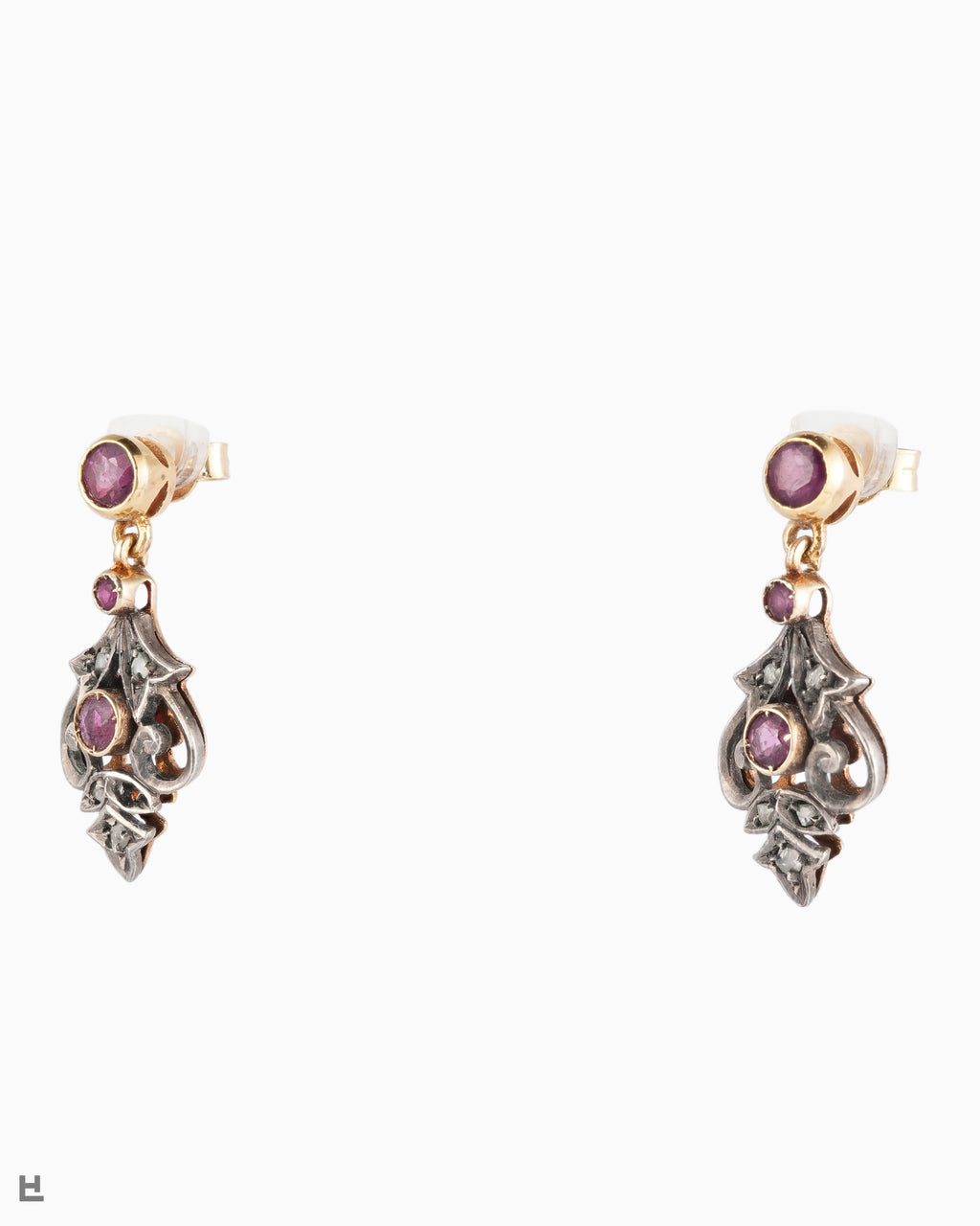 Orecchini Antichi Liberty con Rubini e Diamanti Taglio Rosetta