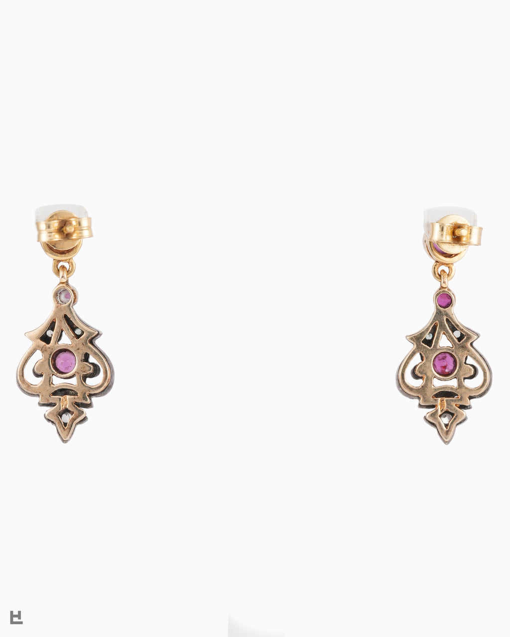 Orecchini Antichi Liberty con Rubini e Diamanti Taglio Rosetta