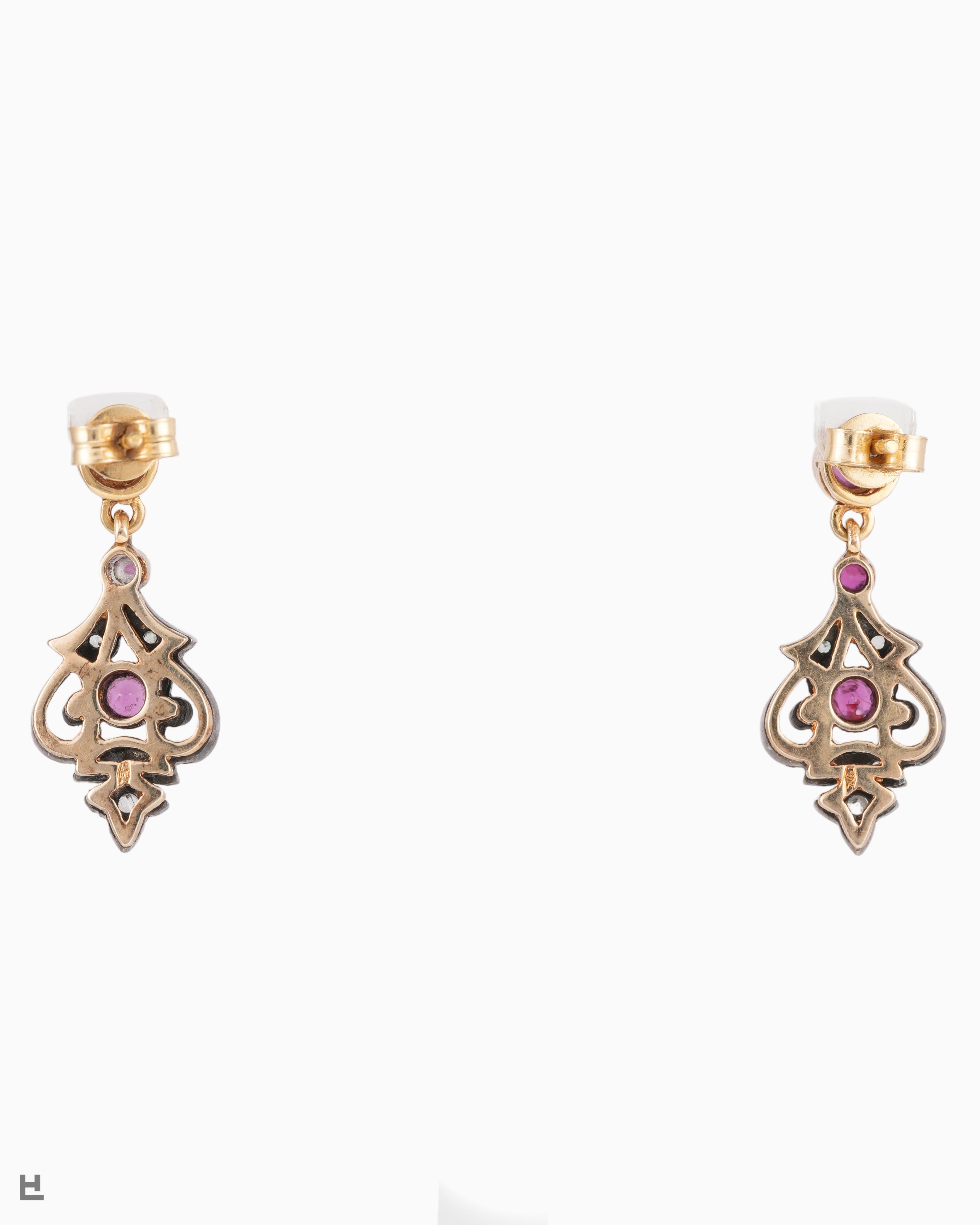 Pendientes Antiguos Art Nouveau con Rubíes y Diamantes Rosas