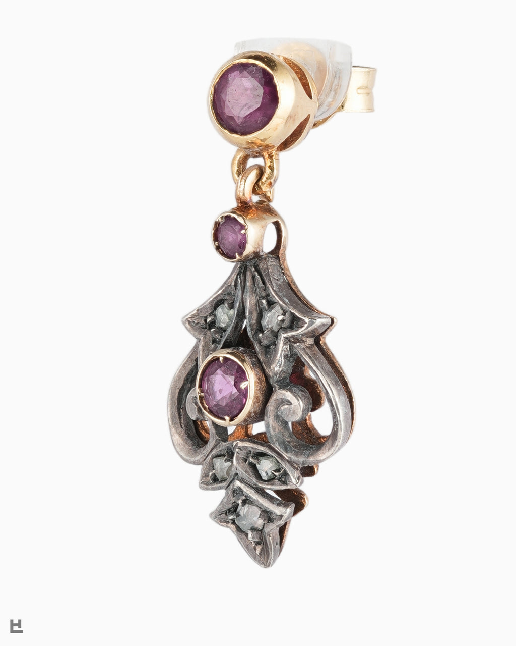 Orecchini Antichi Liberty con Rubini e Diamanti Taglio Rosetta