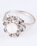 Classic Silver Pearl Ring with Blue Sapphires in Star Setting