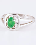 Minimalistische Zilveren Ring met Groene Steen in Achthoekige Zetting
