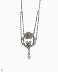 Collier Art nouveau en argent aux vagues d'opales et fleur rouge
