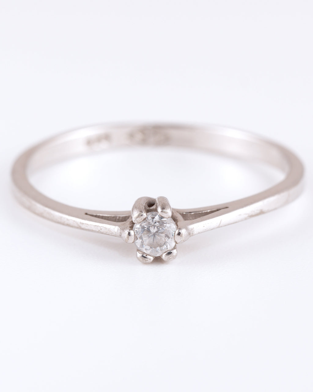 Filigree Silver Solitaire Ring with Clear Stone