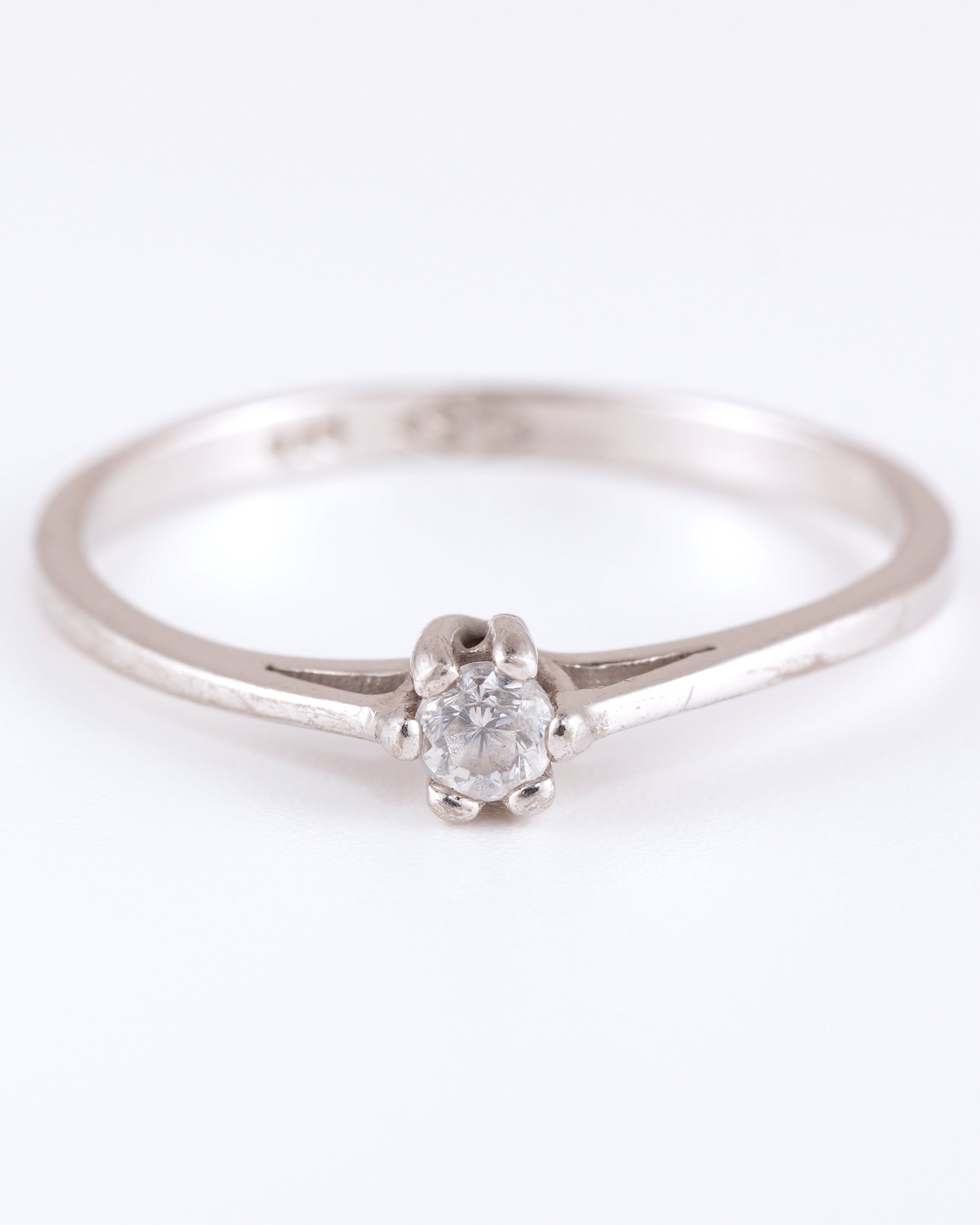 Filigree Silver Solitaire Ring with Clear Stone