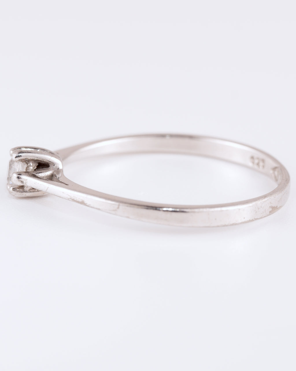 Filigree Silver Solitaire Ring with Clear Stone