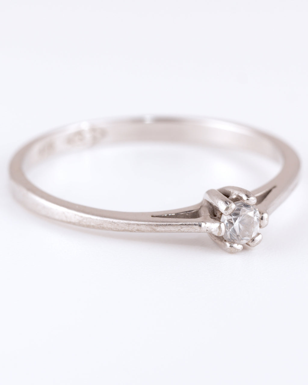 Filigree Silver Solitaire Ring with Clear Stone