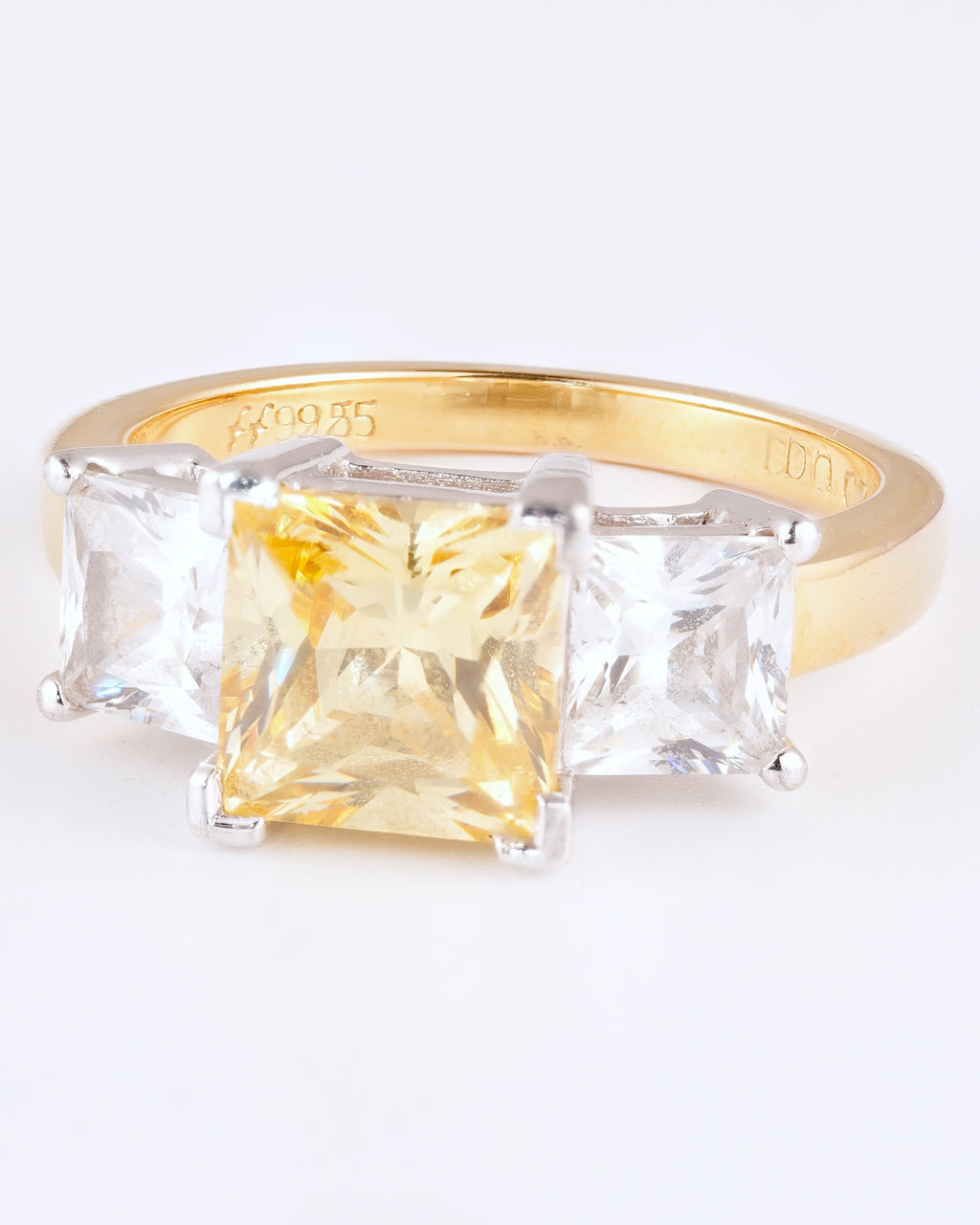 Glamour Anillo Trilogy in Argento Placcato Oro & Pietra Gialla Brillante