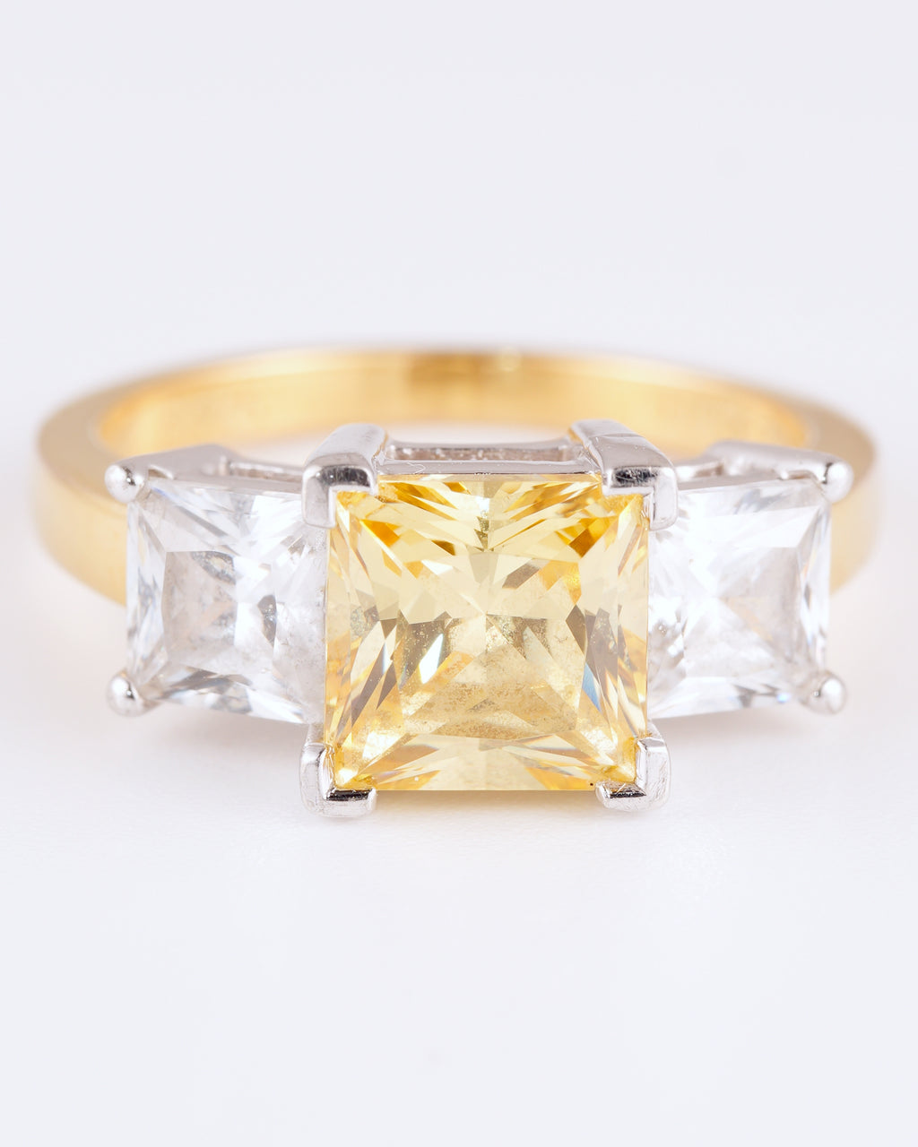 Glamour Anillo Trilogy in Argento Placcato Oro & Pietra Gialla Brillante