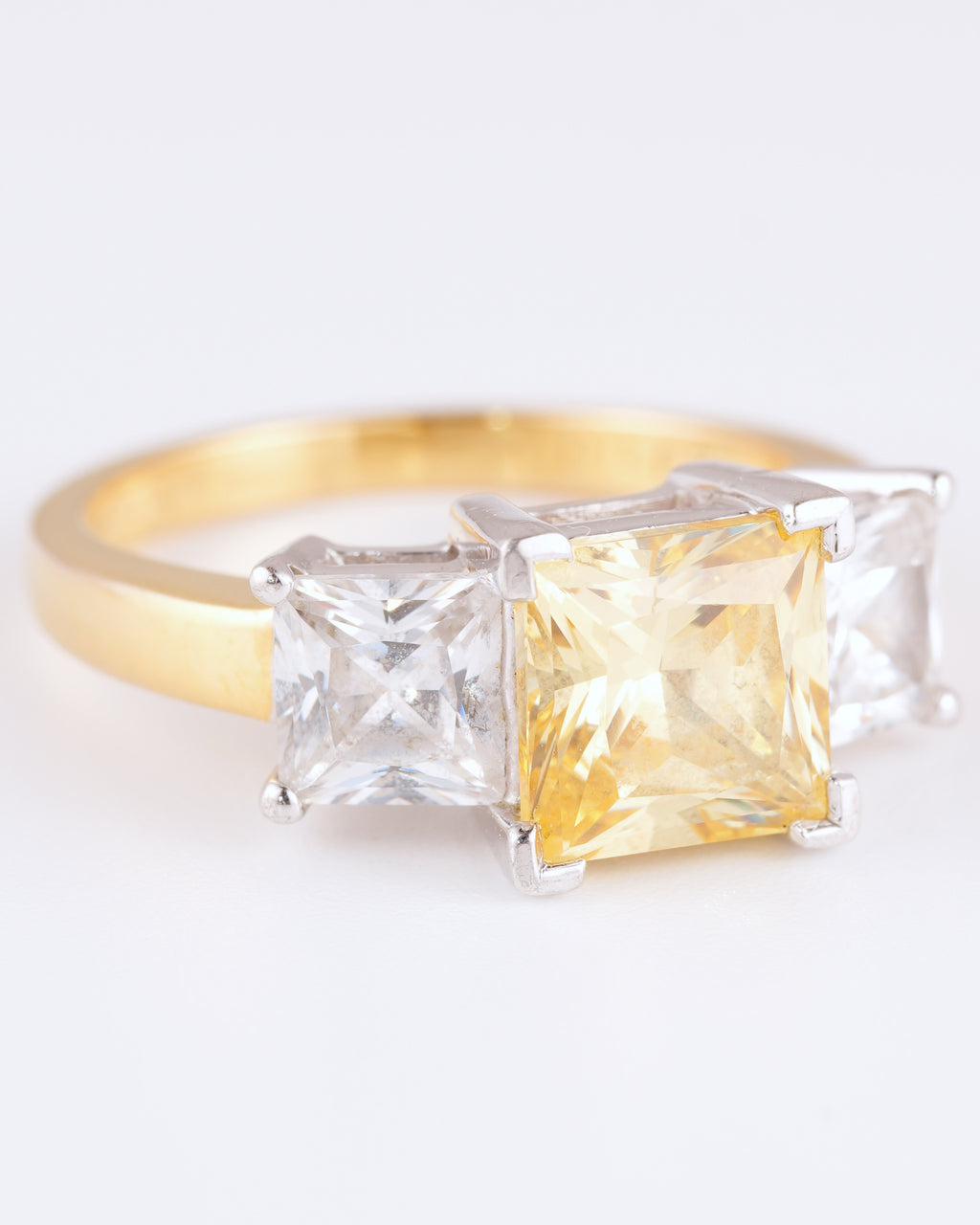 Glamour Anillo Trilogy in Argento Placcato Oro & Pietra Gialla Brillante