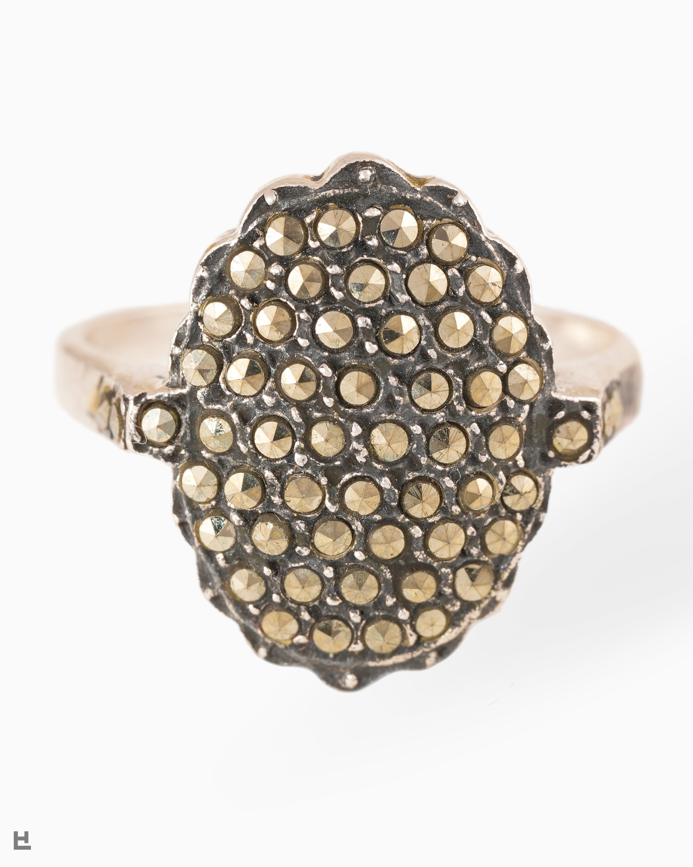 Markanter Vintage Statement-Ring aus Silber mit funkelndem Markasit-Besatz