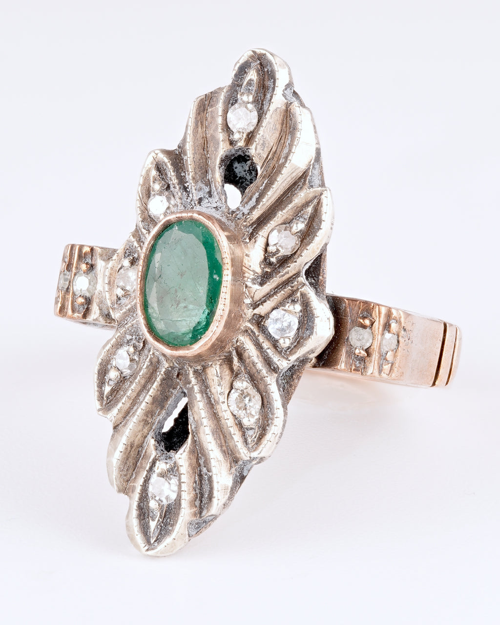 Antiker Edwardian Statement-Ring mit Smaragd und Diamanten