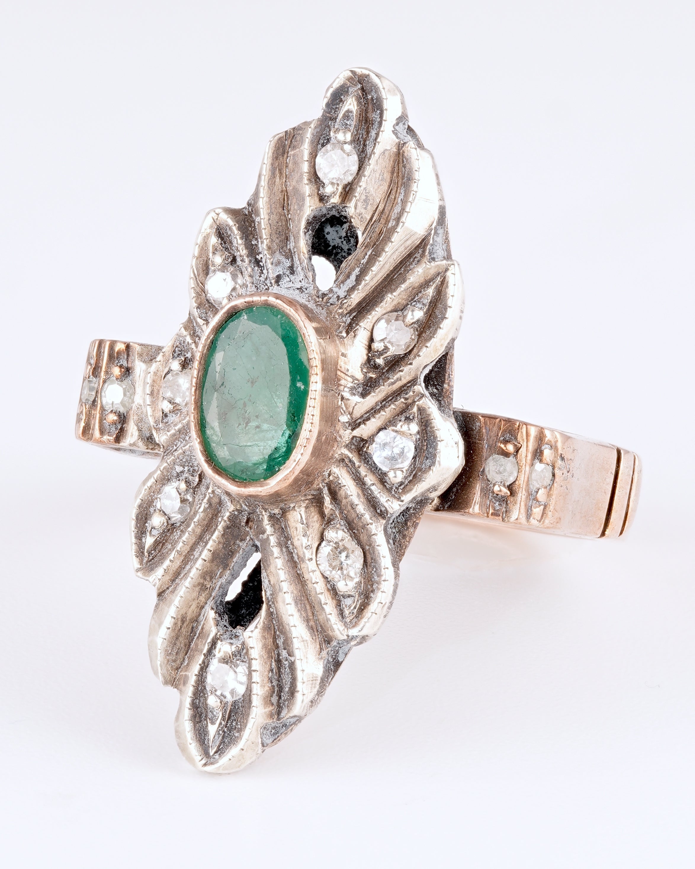Antiker Edwardian Statement-Ring mit Smaragd und Diamanten