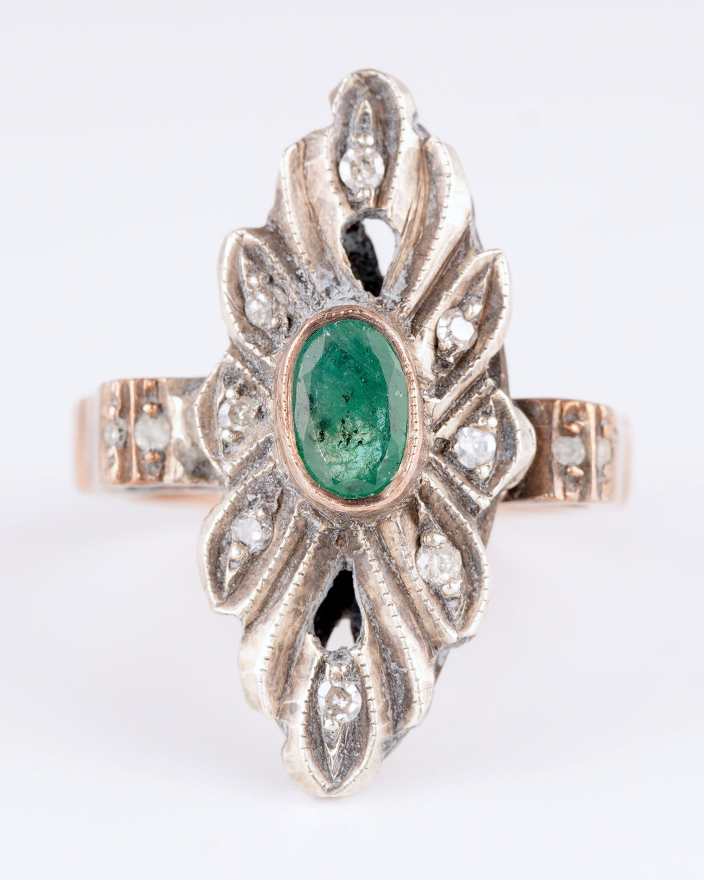 Antiker Edwardian Statement-Ring mit Smaragd und Diamanten
