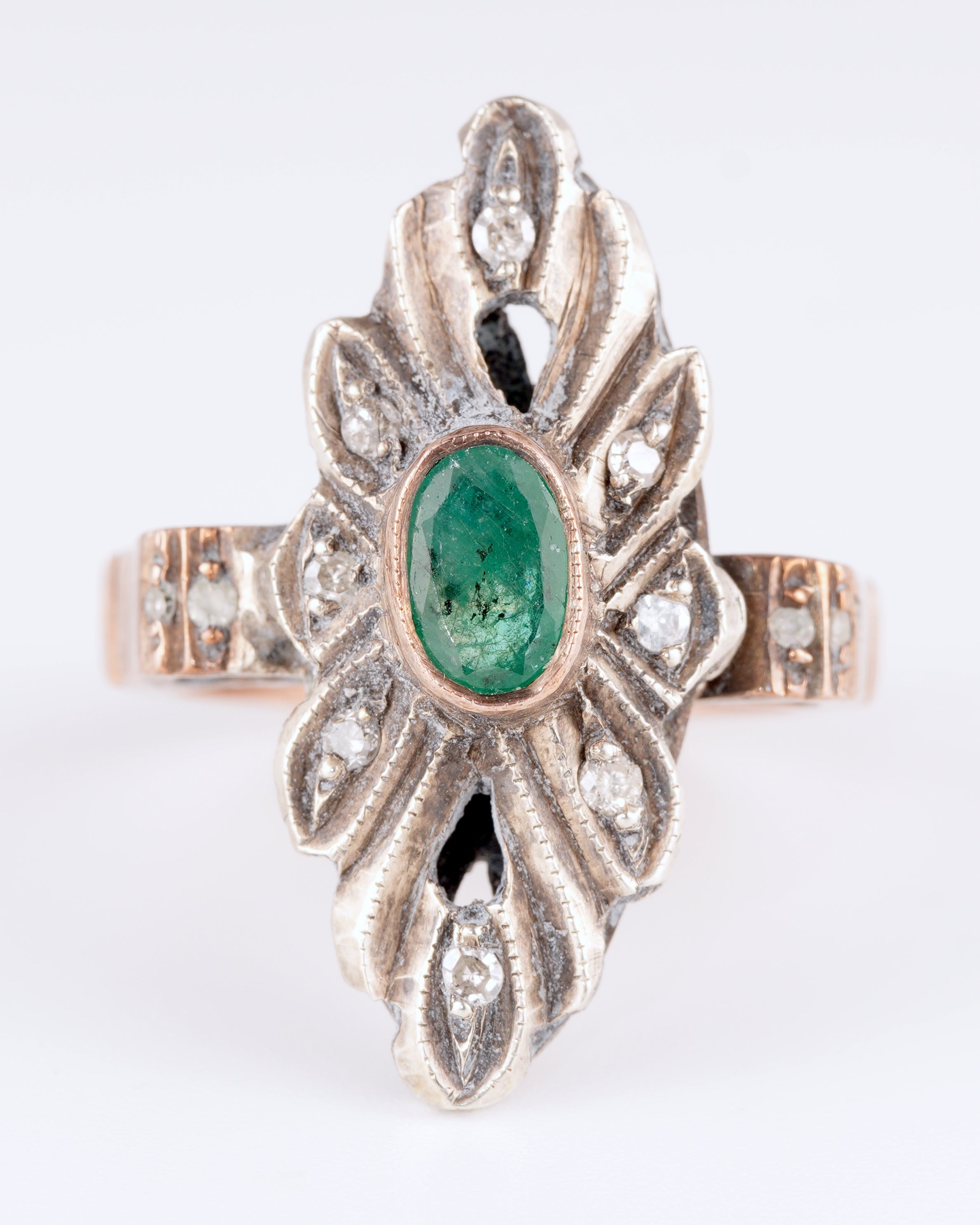 Antiker Edwardian Statement-Ring mit Smaragd und Diamanten
