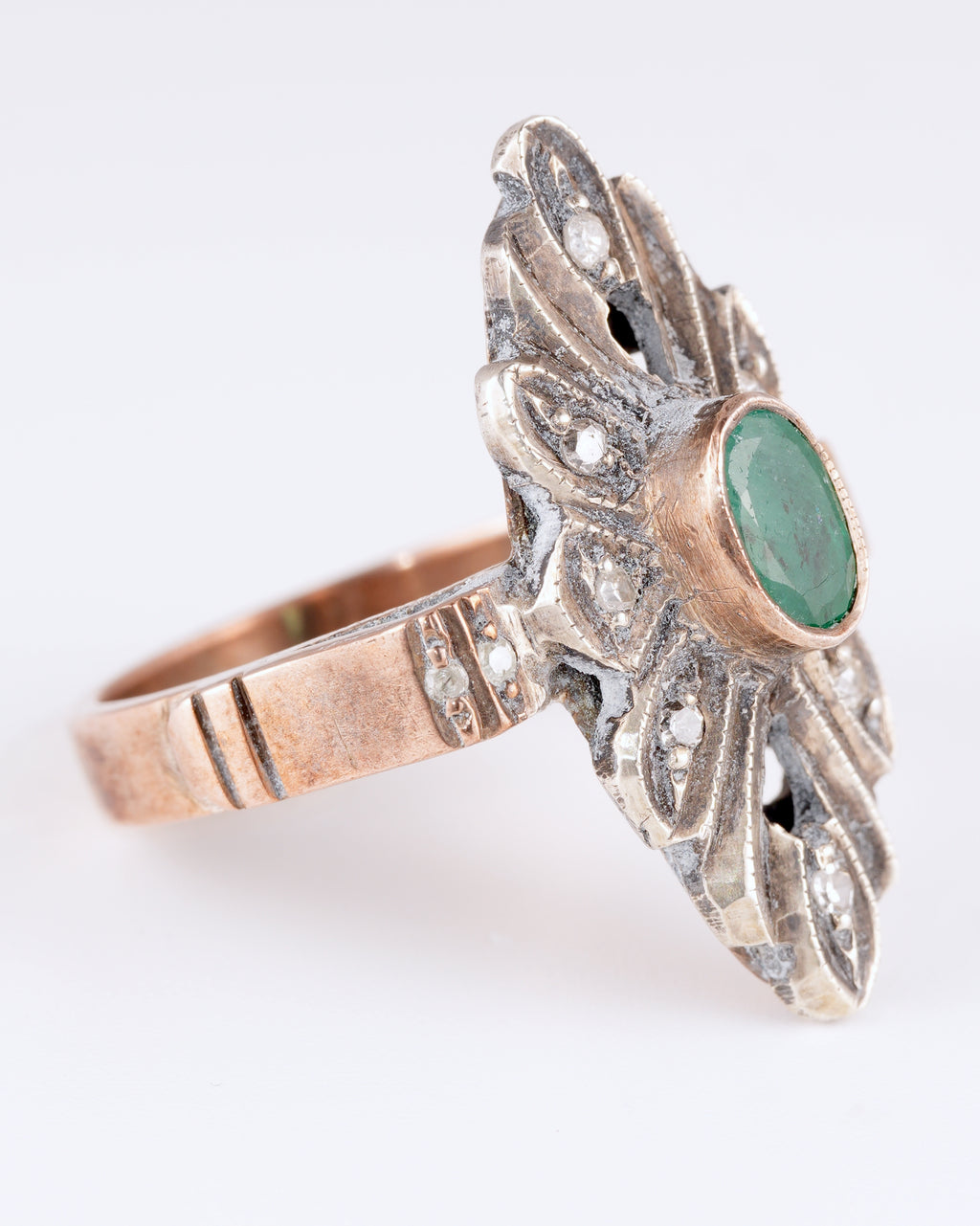 Antiker Edwardian Statement-Ring mit Smaragd und Diamanten