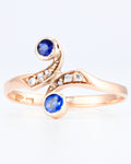 Antiker Toi et Moi Jugendstil-Ring aus russischem Roségold mit Saphiren und Diamanten